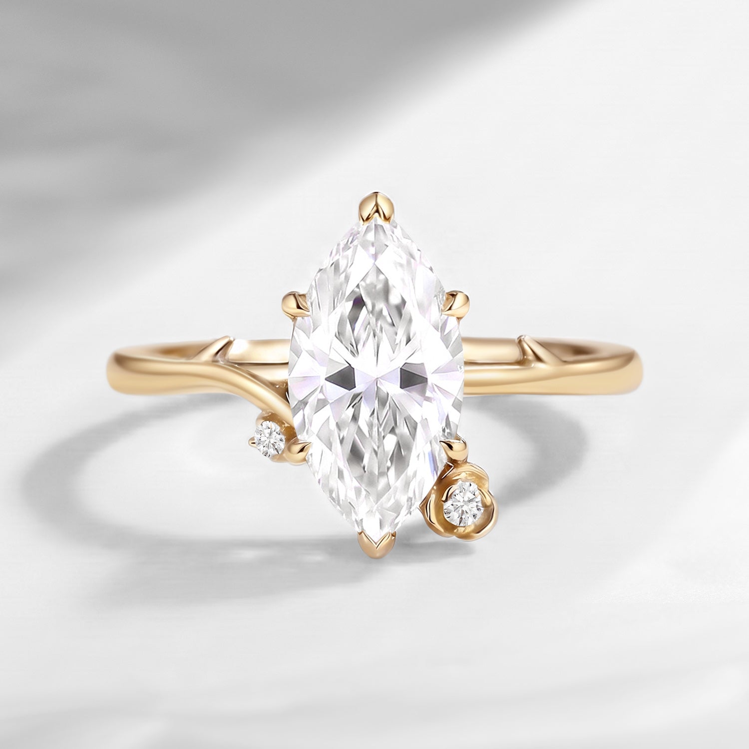 'Whisper of Rose' - Nature Inspired Marquise Cut Moissanite Thorns & Roses Engagement Ring