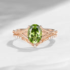 Nature Inspired Oval Cut Peridot Textured Engagement Ring Set 2pcs