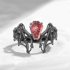 Firework Cut Natural Pink Tourmaline Coffin Cut Vintage Inspired Black Gold Engagement Ring - Bat Ring