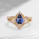 1.5ct Pear Shaped Lab Sapphire Engagement Ring Set 2pcs - Evelyn