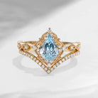 Pear Shaped Natural Aquamarine Engagement Ring Set 2pcs - Evelyn
