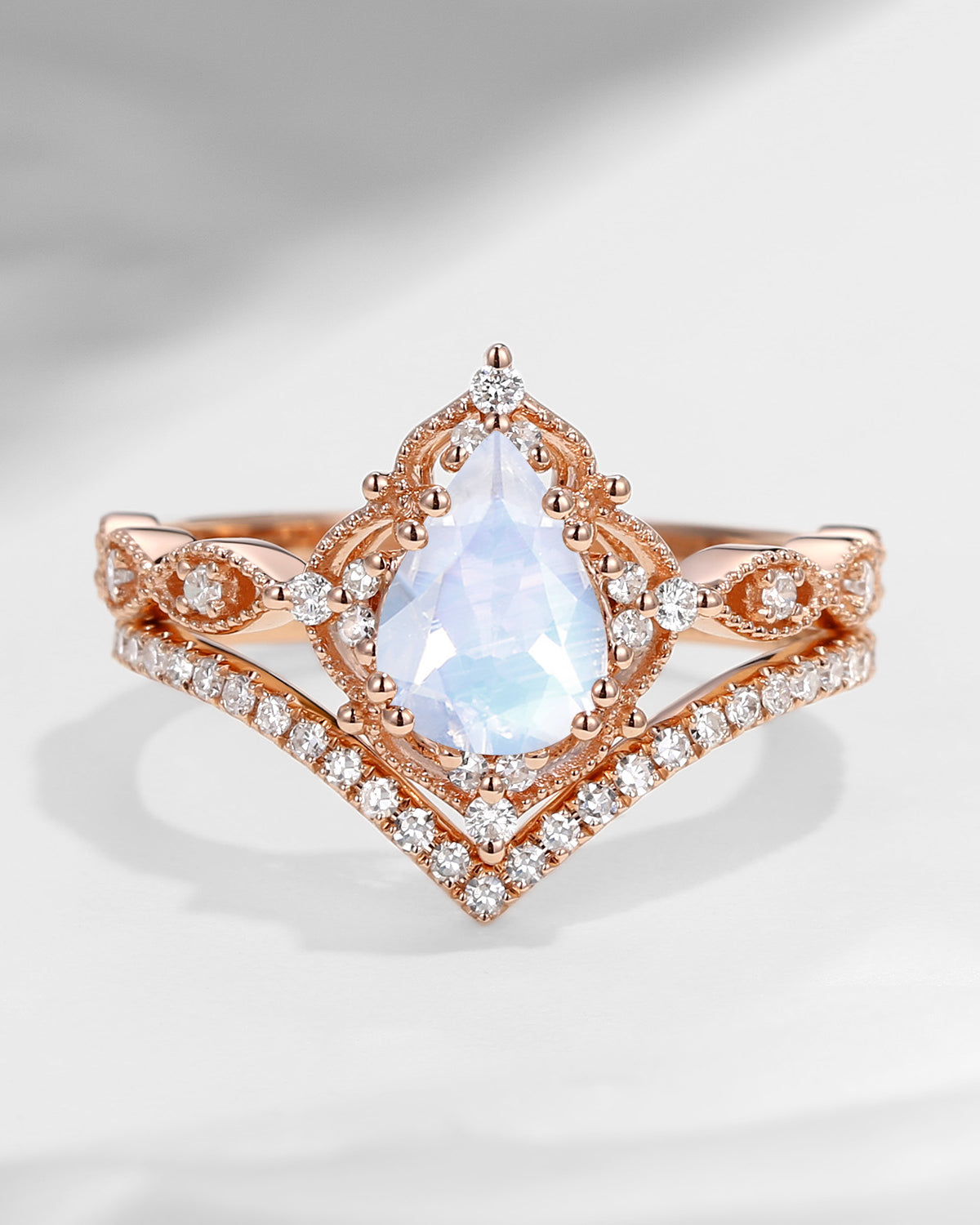 Pear Shaped Moonstone Antique Stacking Engagement Ring