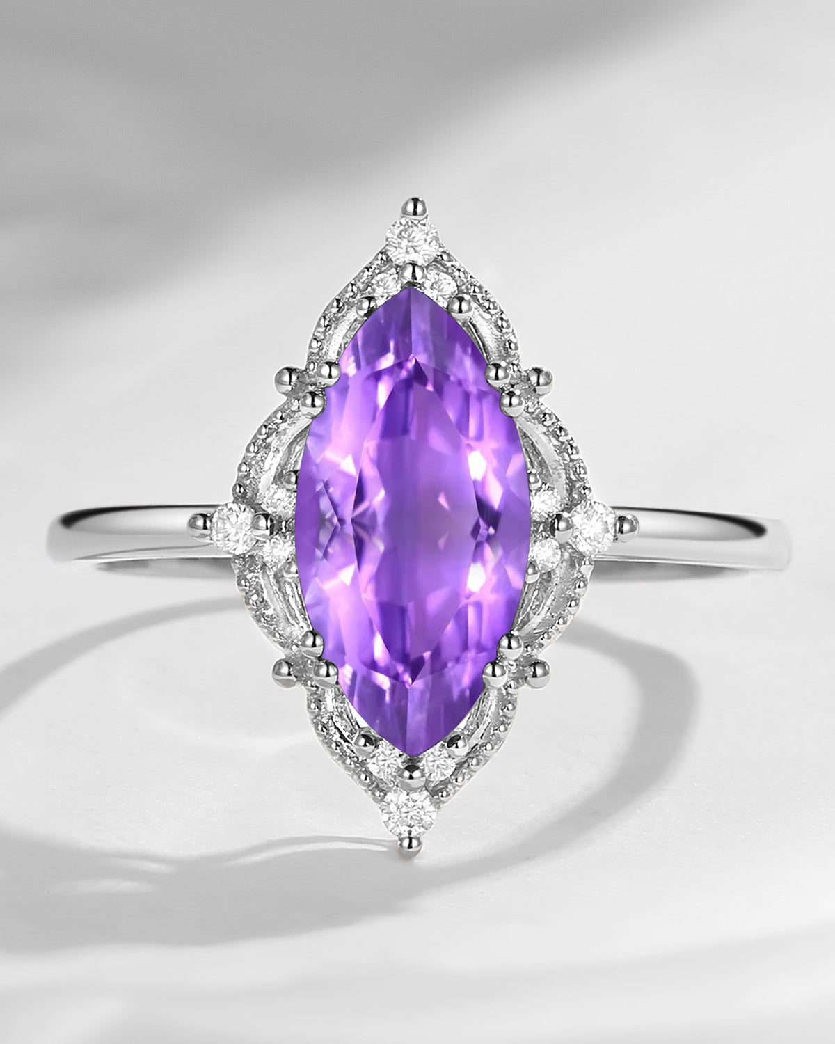 2.5ct 18K Marquise Vintage Inspired Amethyst Engagement Ring