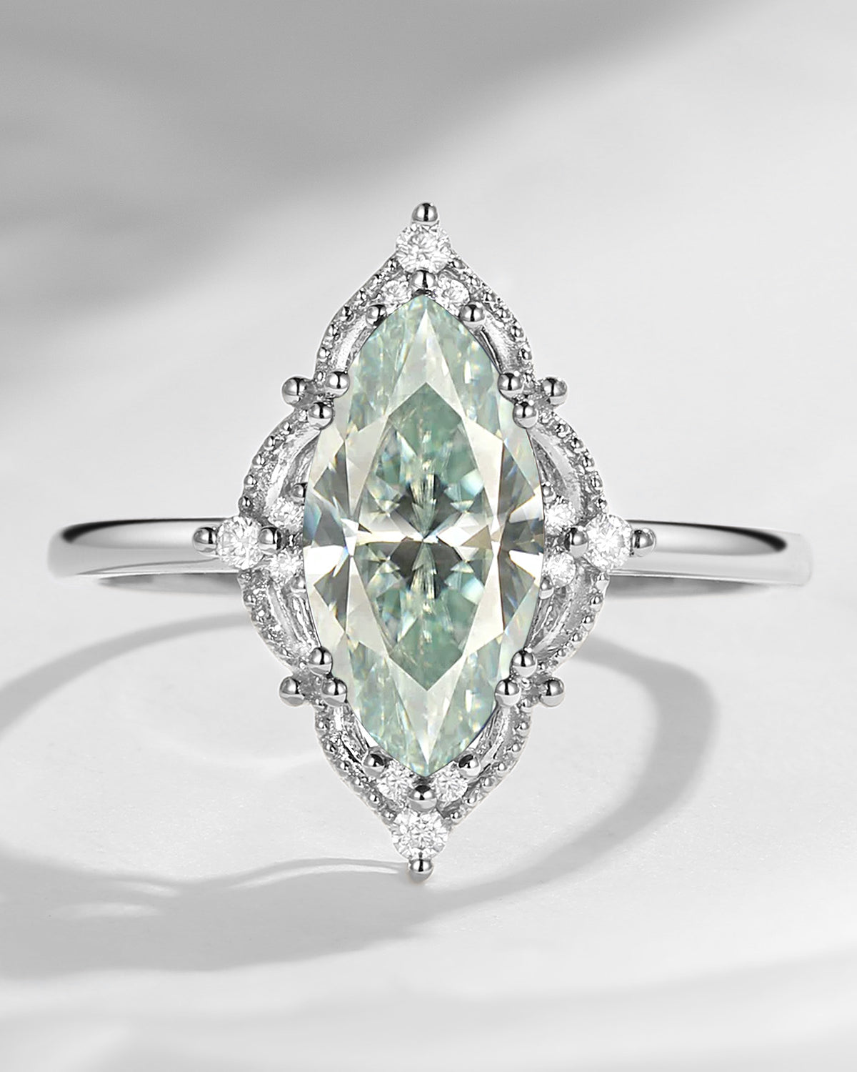 2.5ct 18K Marquise Vintage Inspired Mint Moissanite Engagement Ring