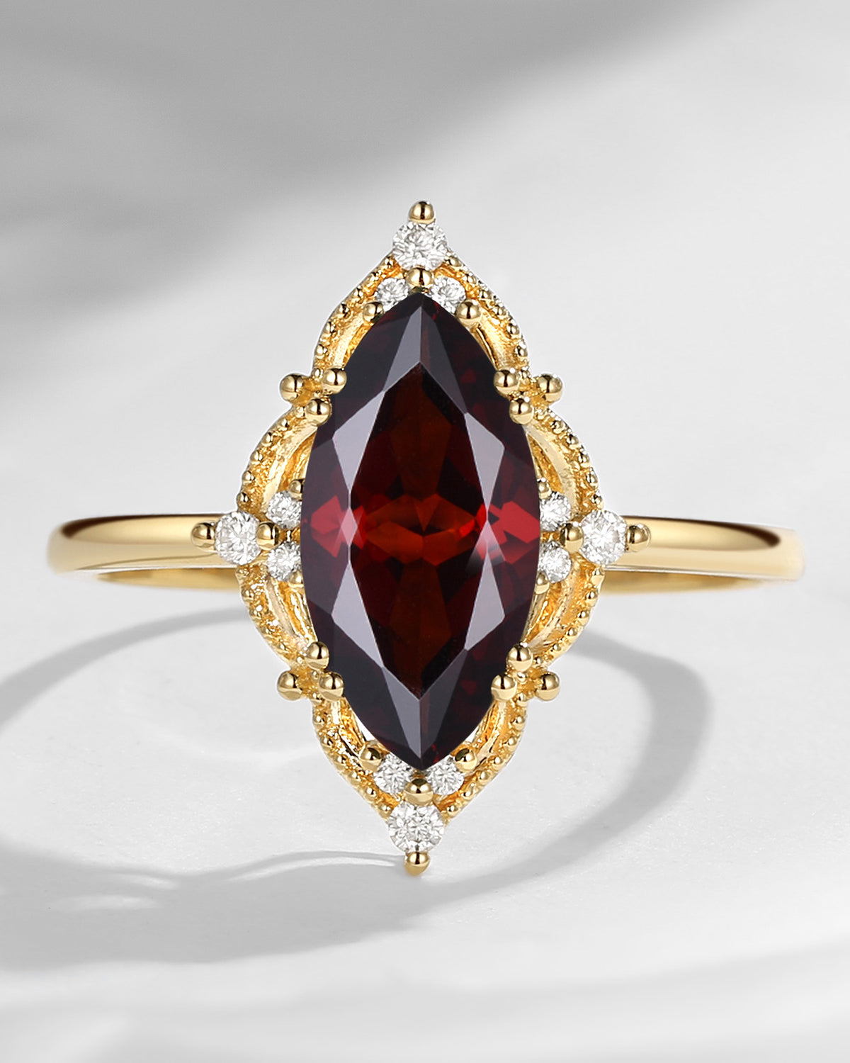 2.5ct 18K Marquise Vintage Inspired Garnet Engagement Ring