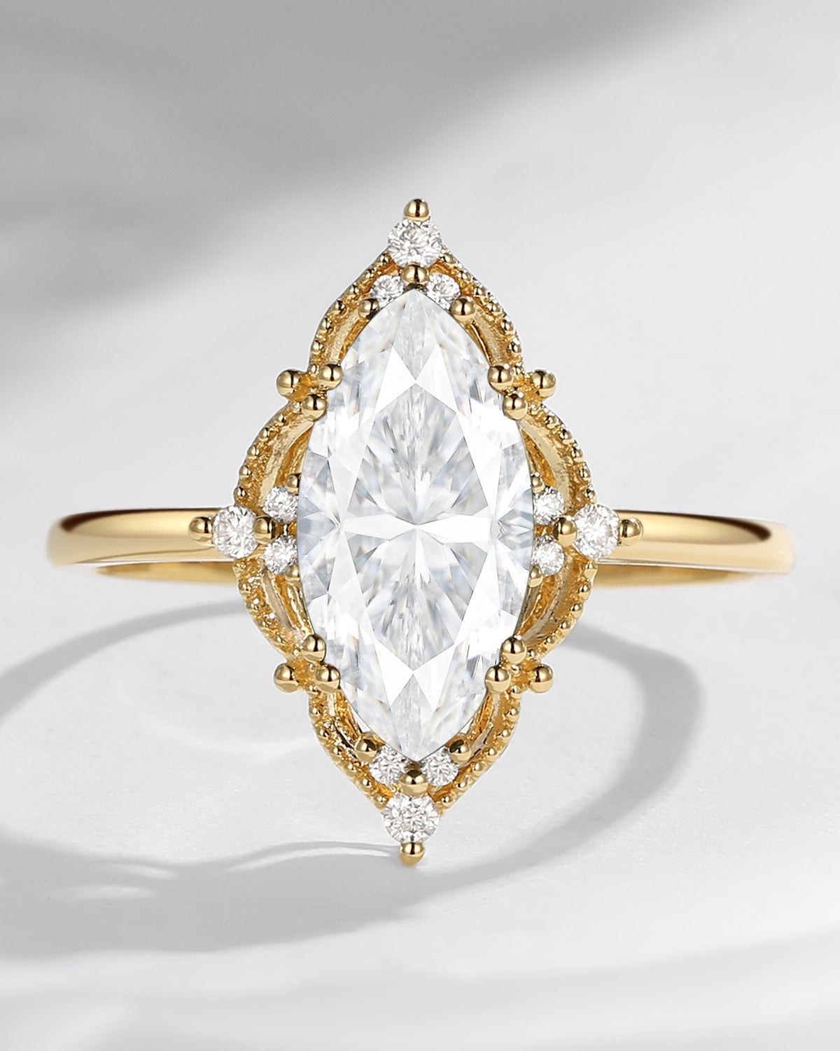 2.5ct 18K Marquise Vintage Inspired Moissanite Engagement Ring