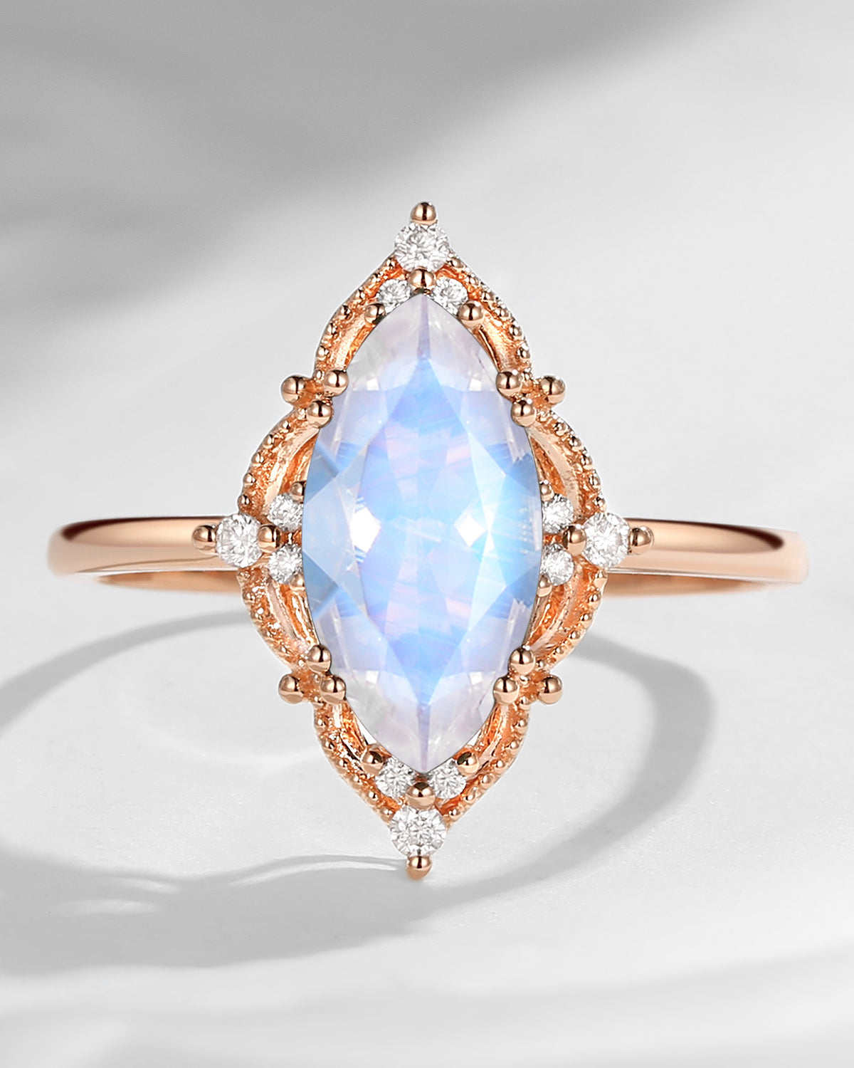 2.5ct 18K Marquise Vintage Inspired Moonstone Engagement Ring