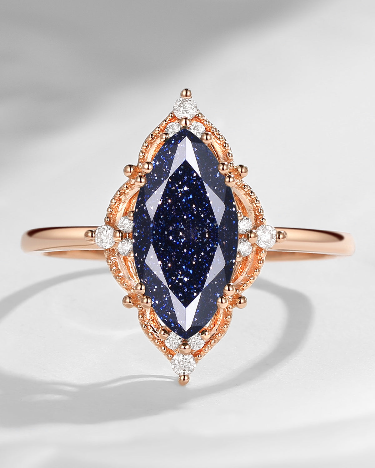 2.5ct 18K Marquise Vintage Inspired Blue Sandstone Engagement Ring