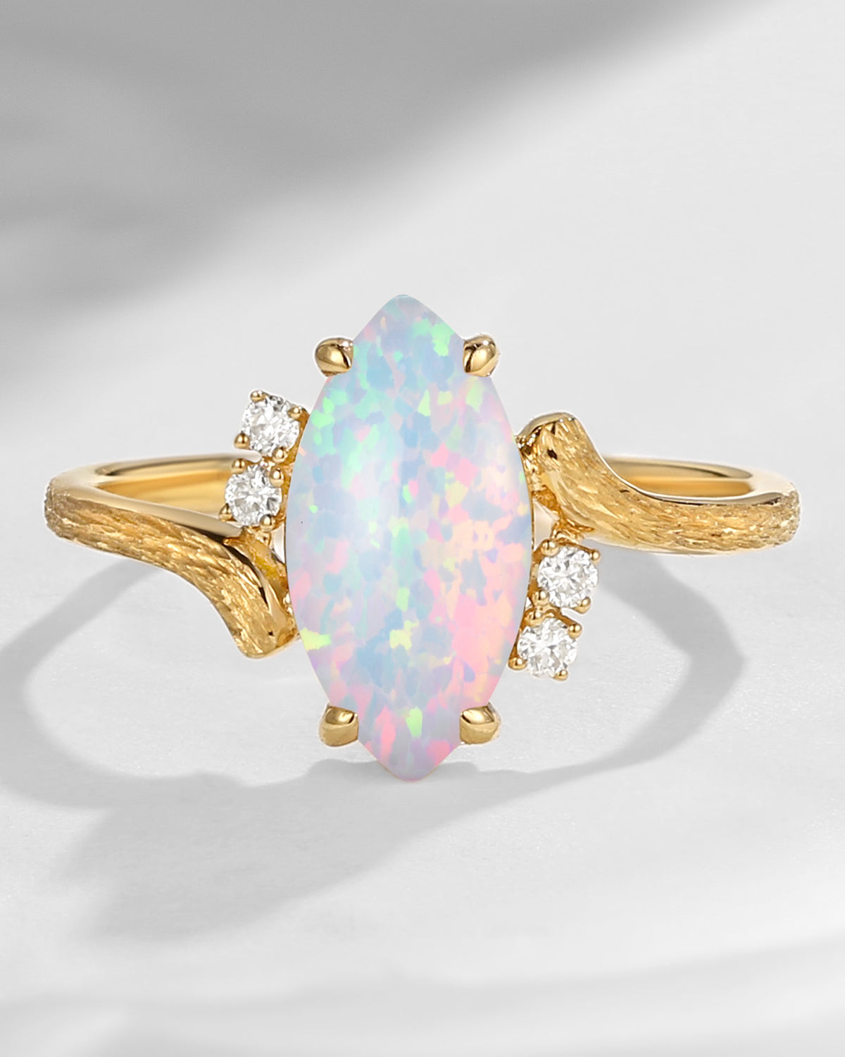 Marquise Cut Lab Opal Textured Engagement Ring