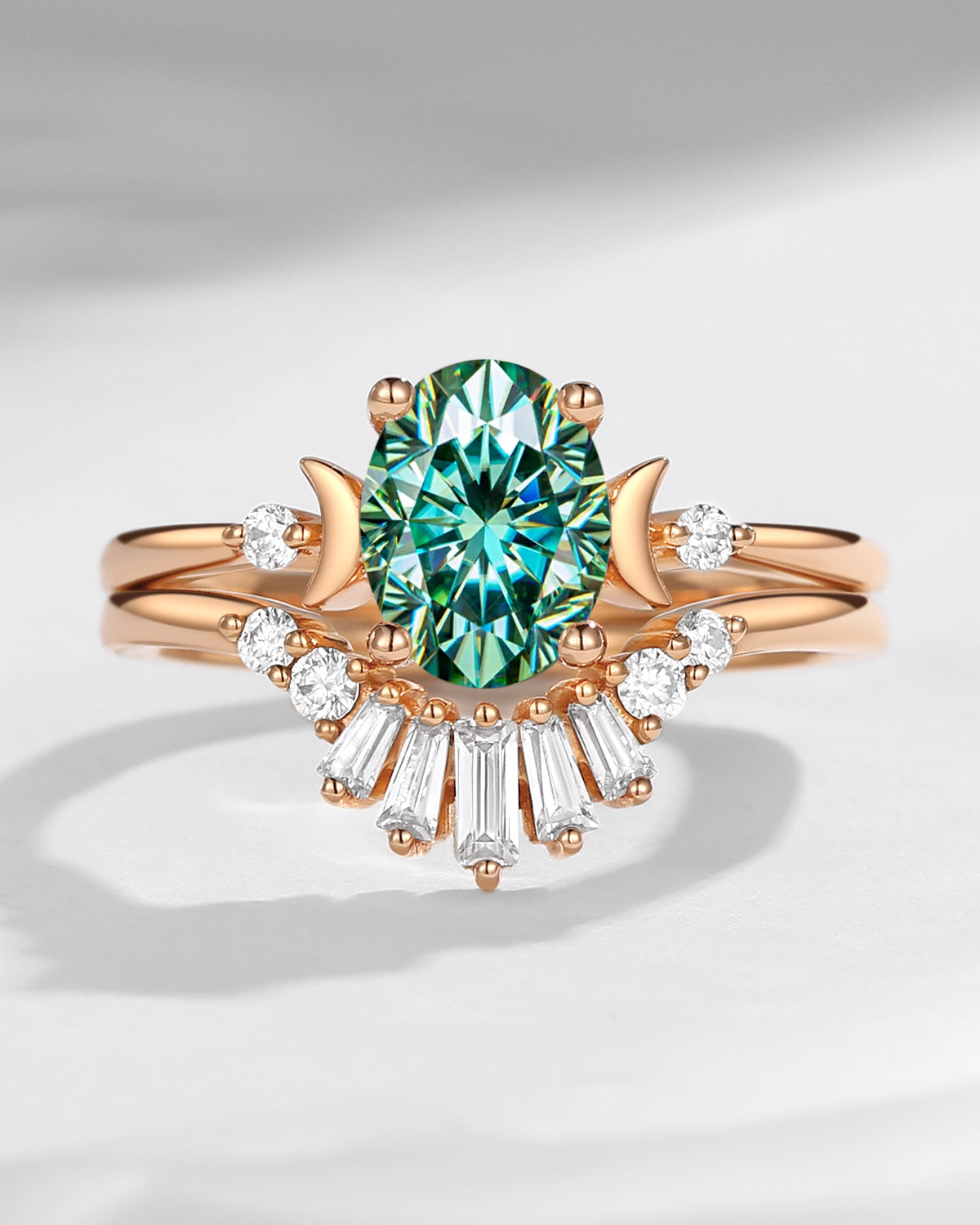 Pure Moon | Fancy Pear Cut Teal Moissanite Engagement Ring Set 2pcs