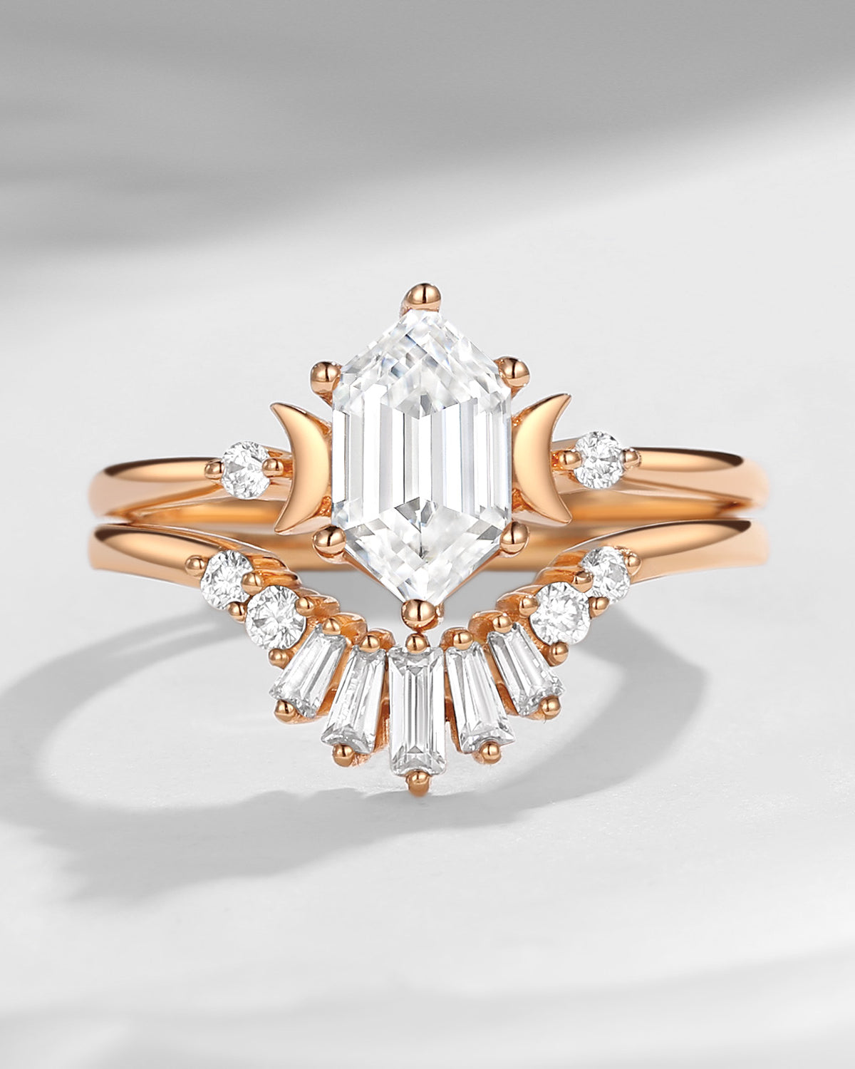 Fancy Long Hexagon Moissanite Engagement Ring