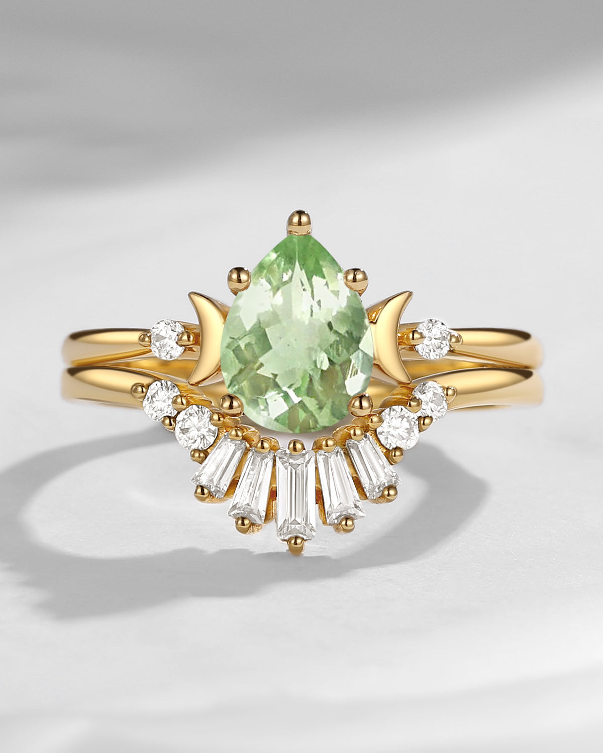 Pure Moon | Fancy Pear Cut Green Amethyst Engagement Ring Set 2pcs