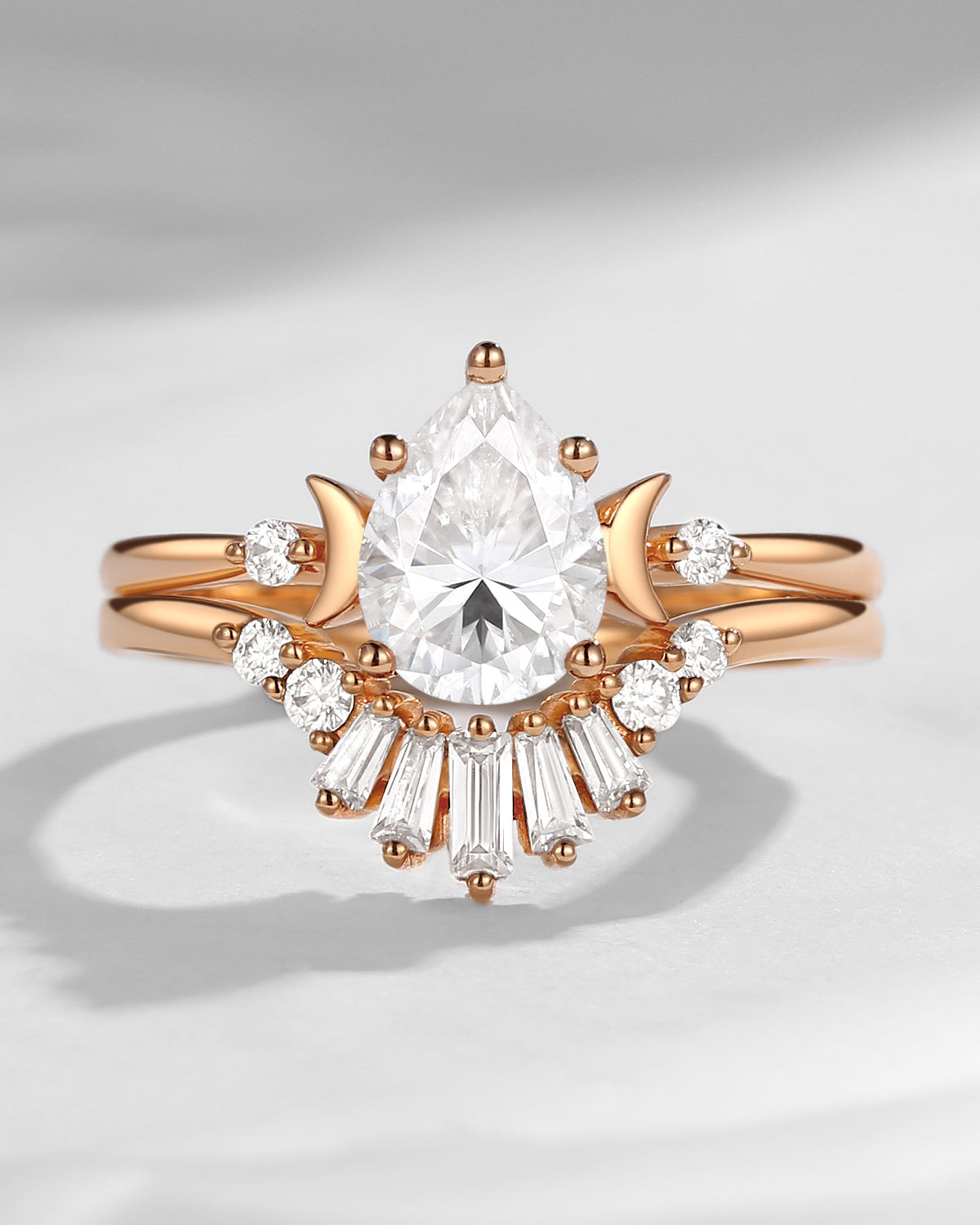 Pure Moon | Fancy Pear Cut Moissanite Engagement Ring Set 2pcs