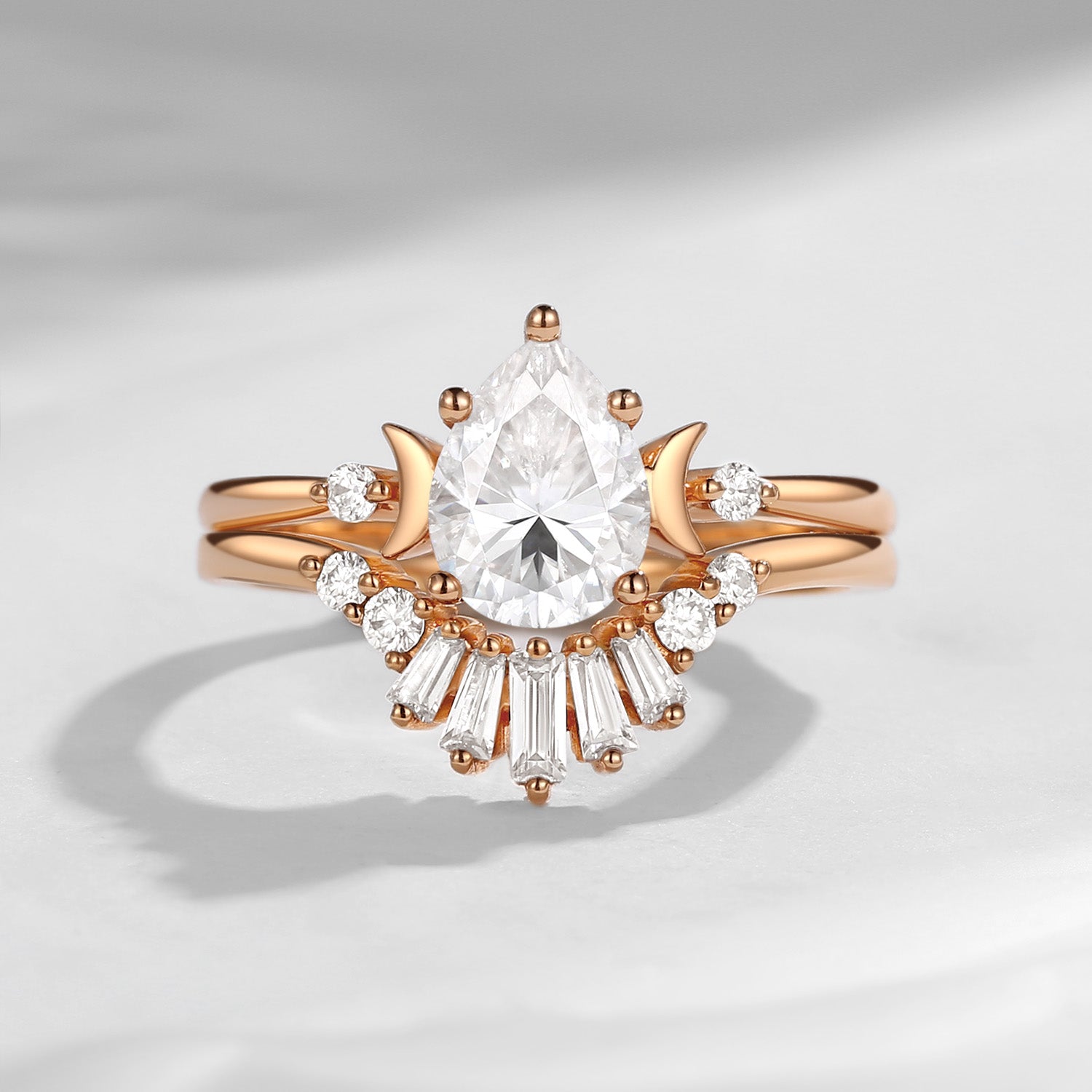 Pure Moon | Fancy Pear Cut Moissanite Engagement Ring Set 2pcs