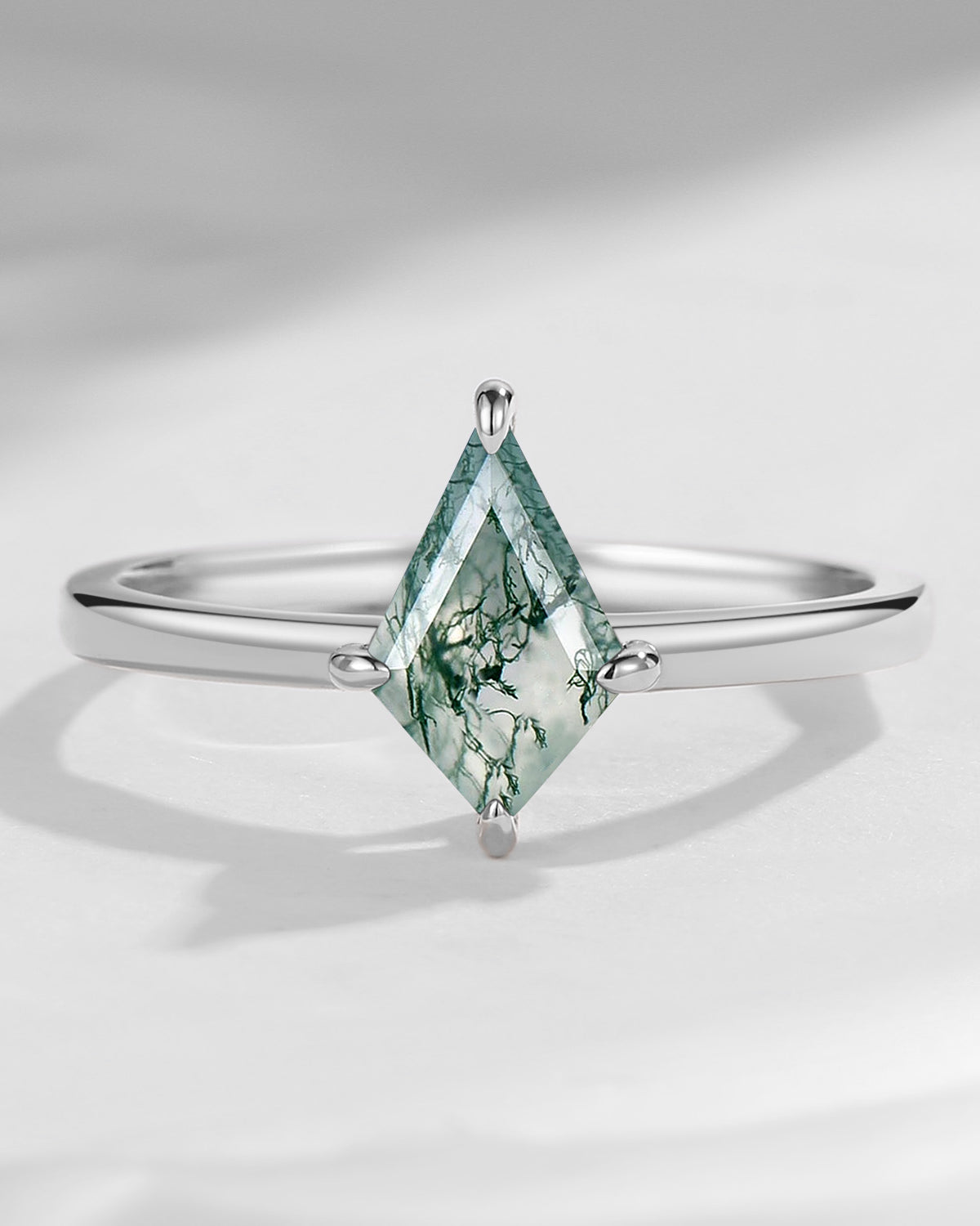 Classic Kite Cut Moss Agate Engagement Ring 
