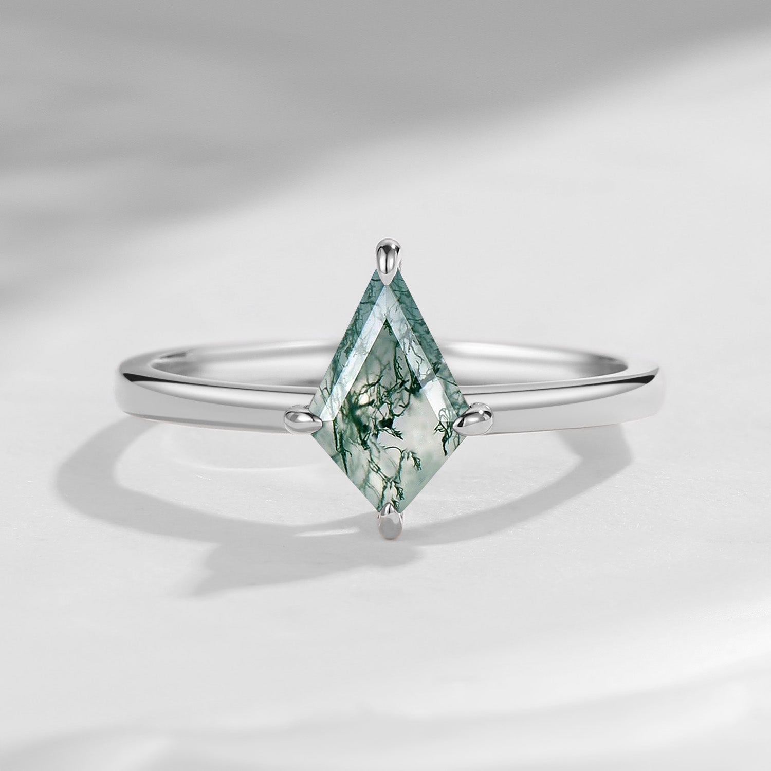 Classic Kite Cut Moss Agate Engagement Ring 