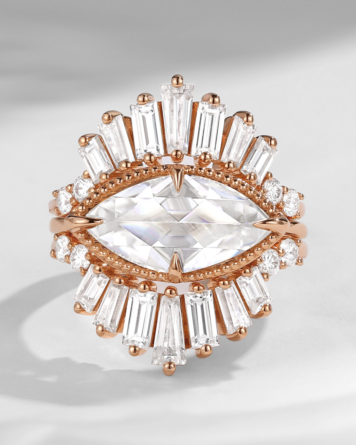 Bette‘s Eyes|Marquise Cut Moissanite Halo Evil Eye Ring 3pcs