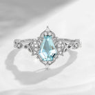 Crescent Moon | Unique Coffin Natural Aquamarine Celtic Engagement Ring