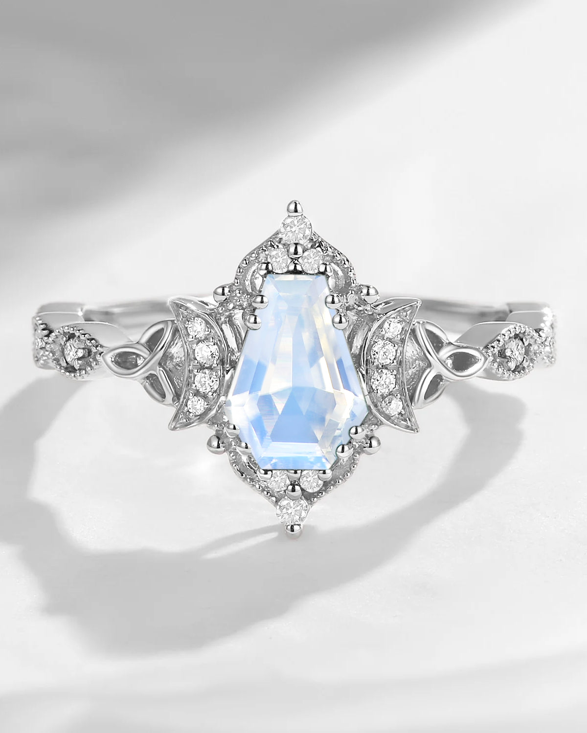 Crescent Moon | Unique Coffin Moonstone Infinity Celtic Engagement Ring