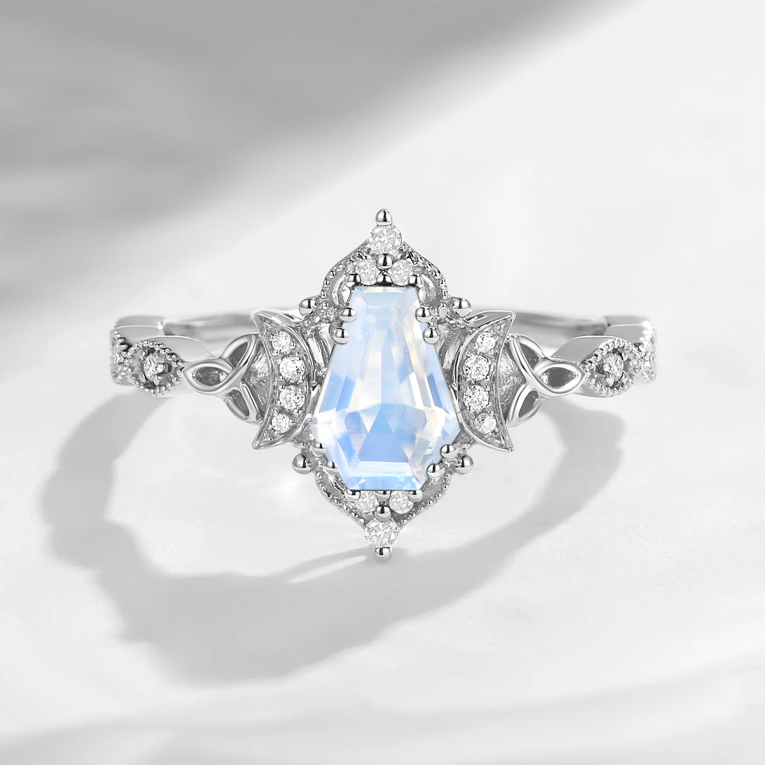 Crescent Moon | Unique Coffin Moonstone Infinity Celtic Engagement Ring