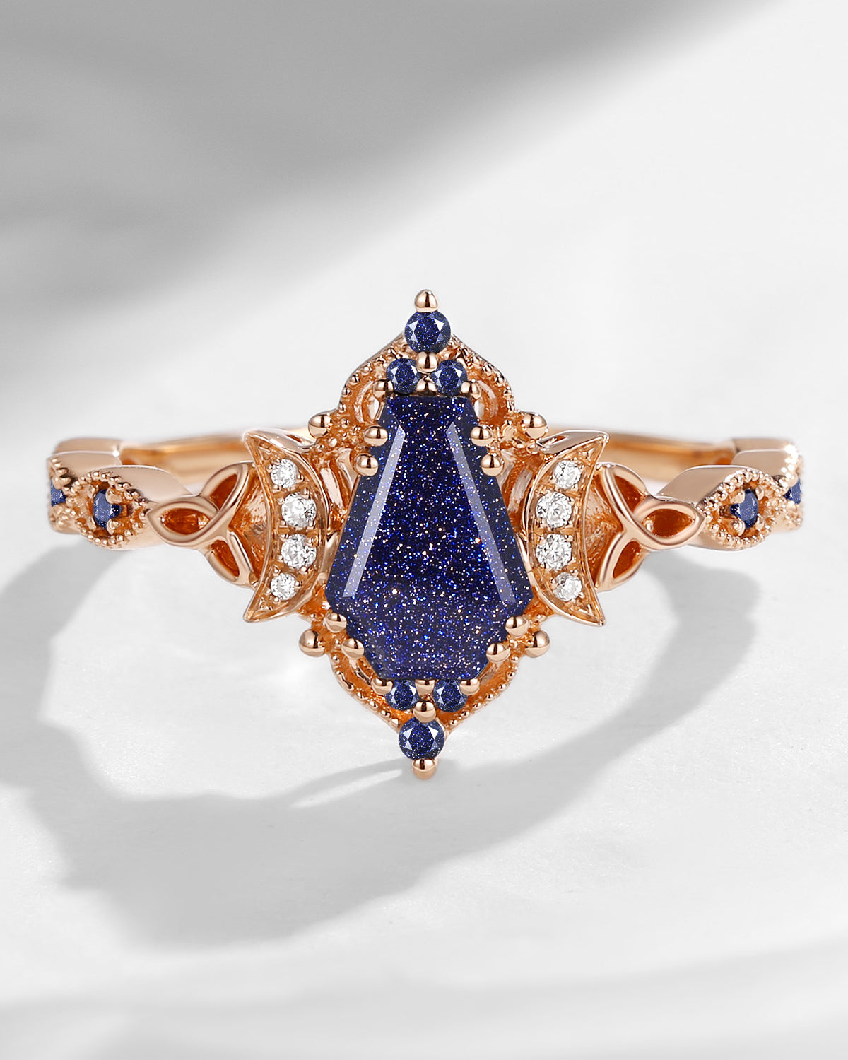Crescent Moon | Unique Coffin Blue Sandstone Infinity Celtic Engagement Ring