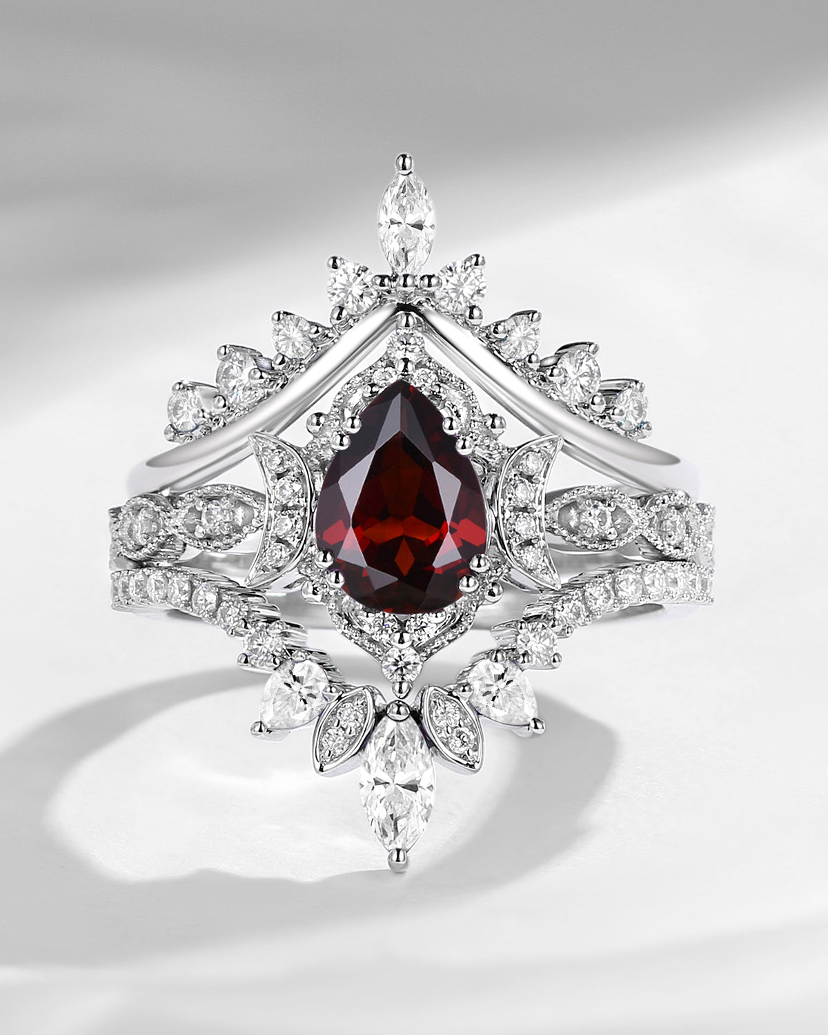 Crescent moon |  Unique Pear Shaped  Garnet Engagement Ring