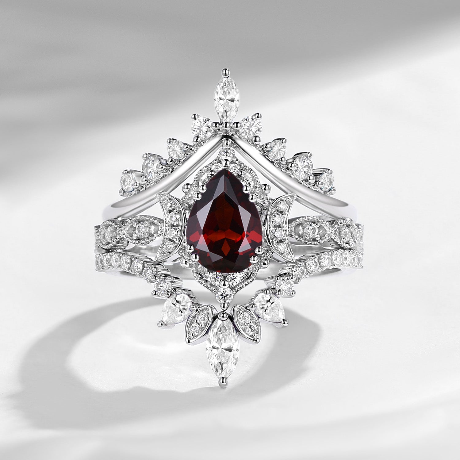Crescent moon | Unique Pear Shaped Garnet Engagement Ring