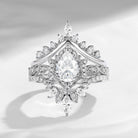 Crescent moon | Antique Pear Cut Moissanite Engagement Ring Set 3pcs