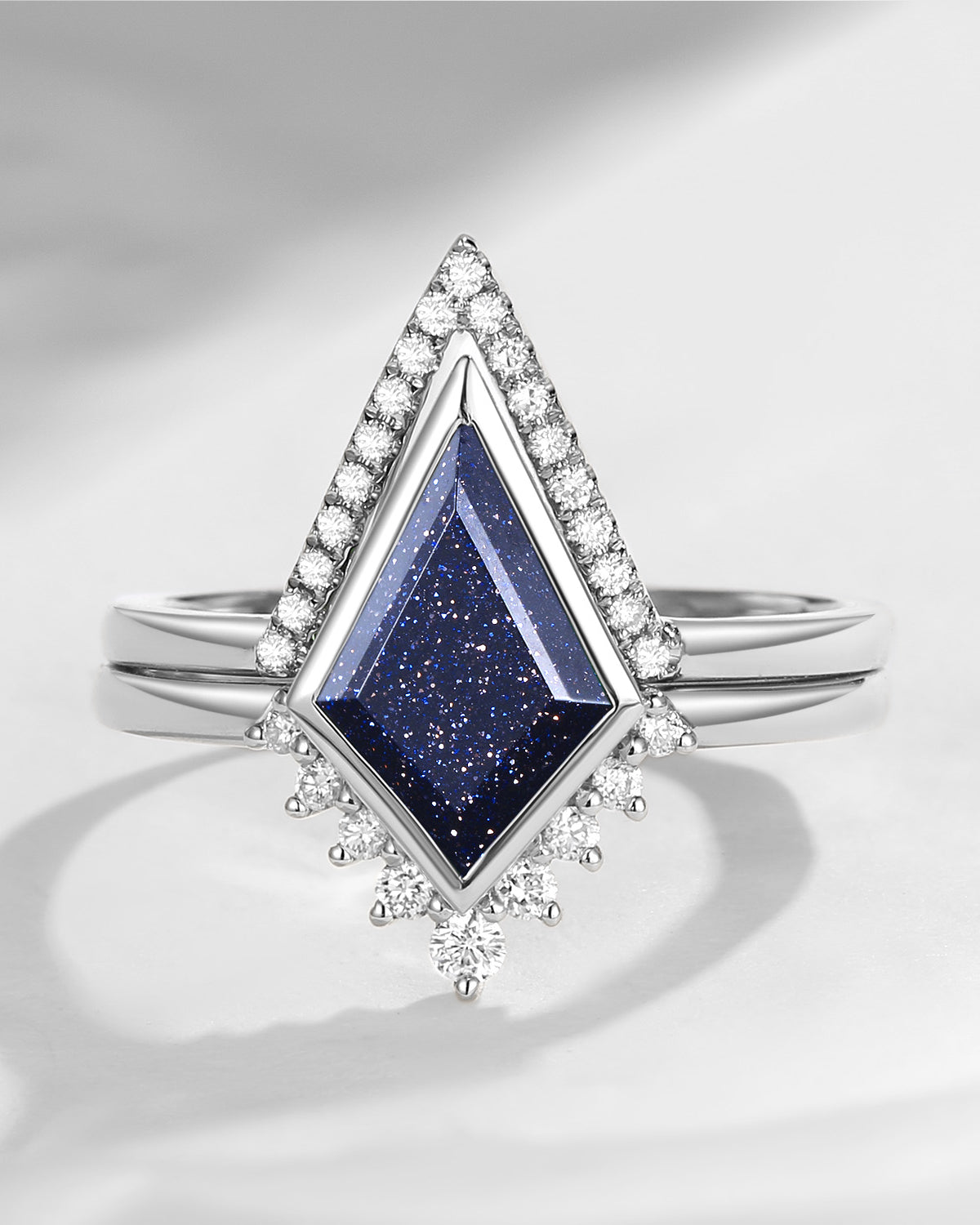 Classic Kite Cut Blue Sandstone Ring Set 2pcs - Statement