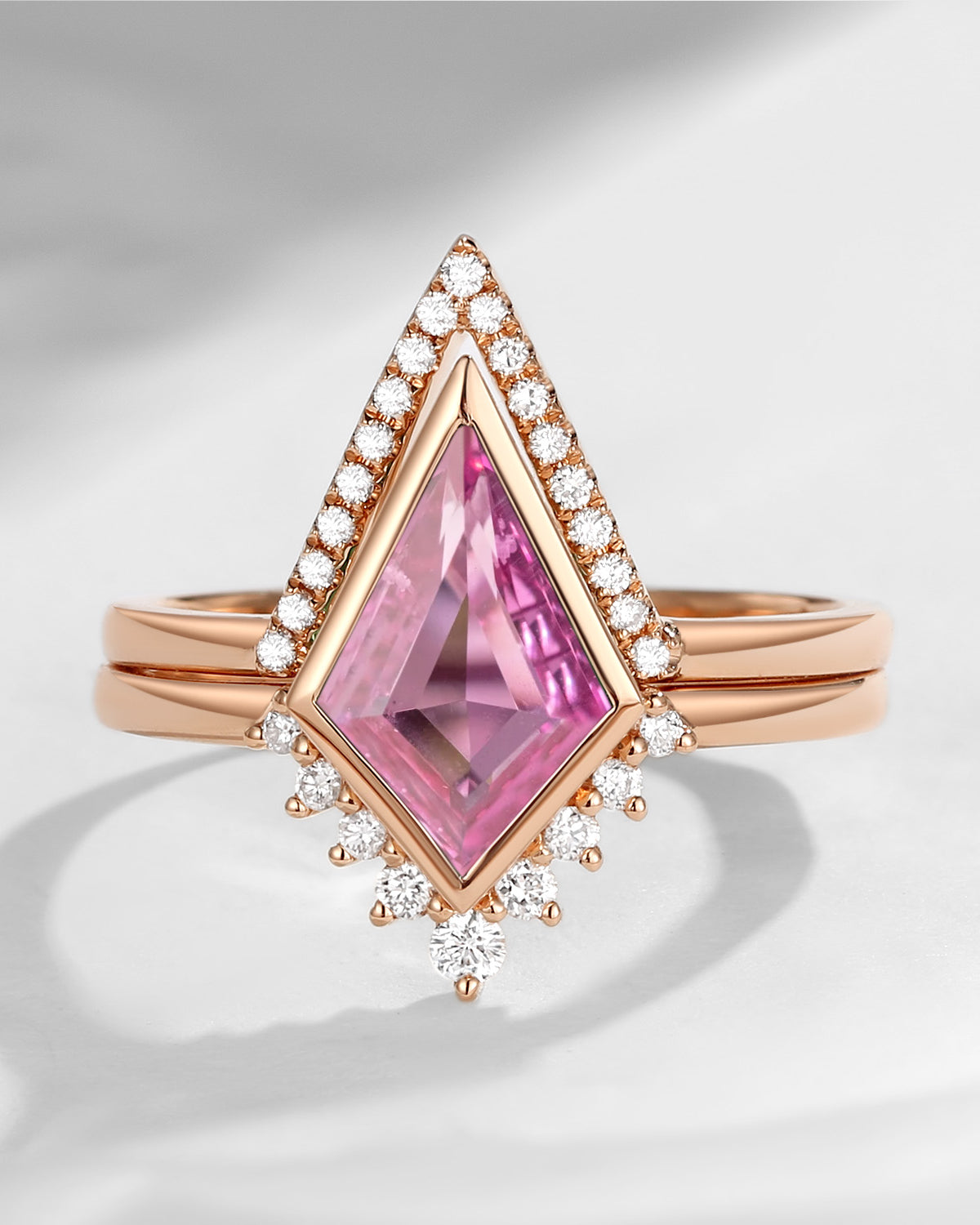 Classic Kite Cut Pink Sapphire Ring Set 2pcs - Statement