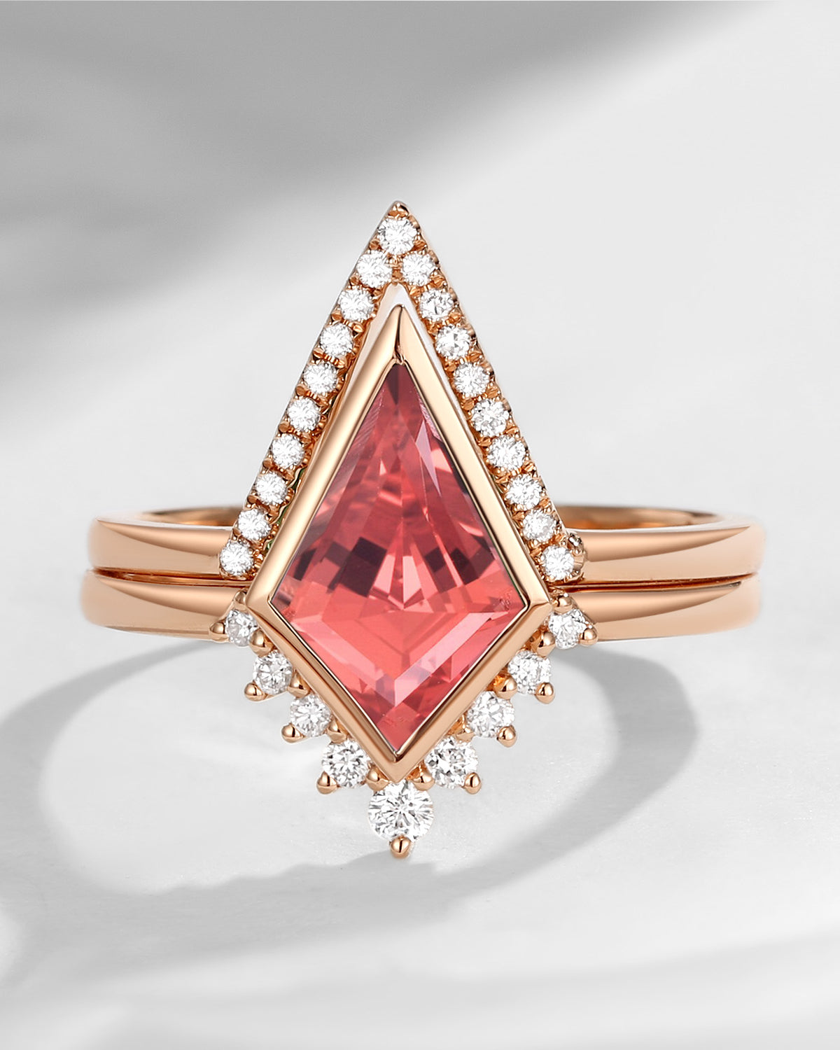 Classic Kite Cut Lab Padparadscha Ring Set 2pcs - Statement