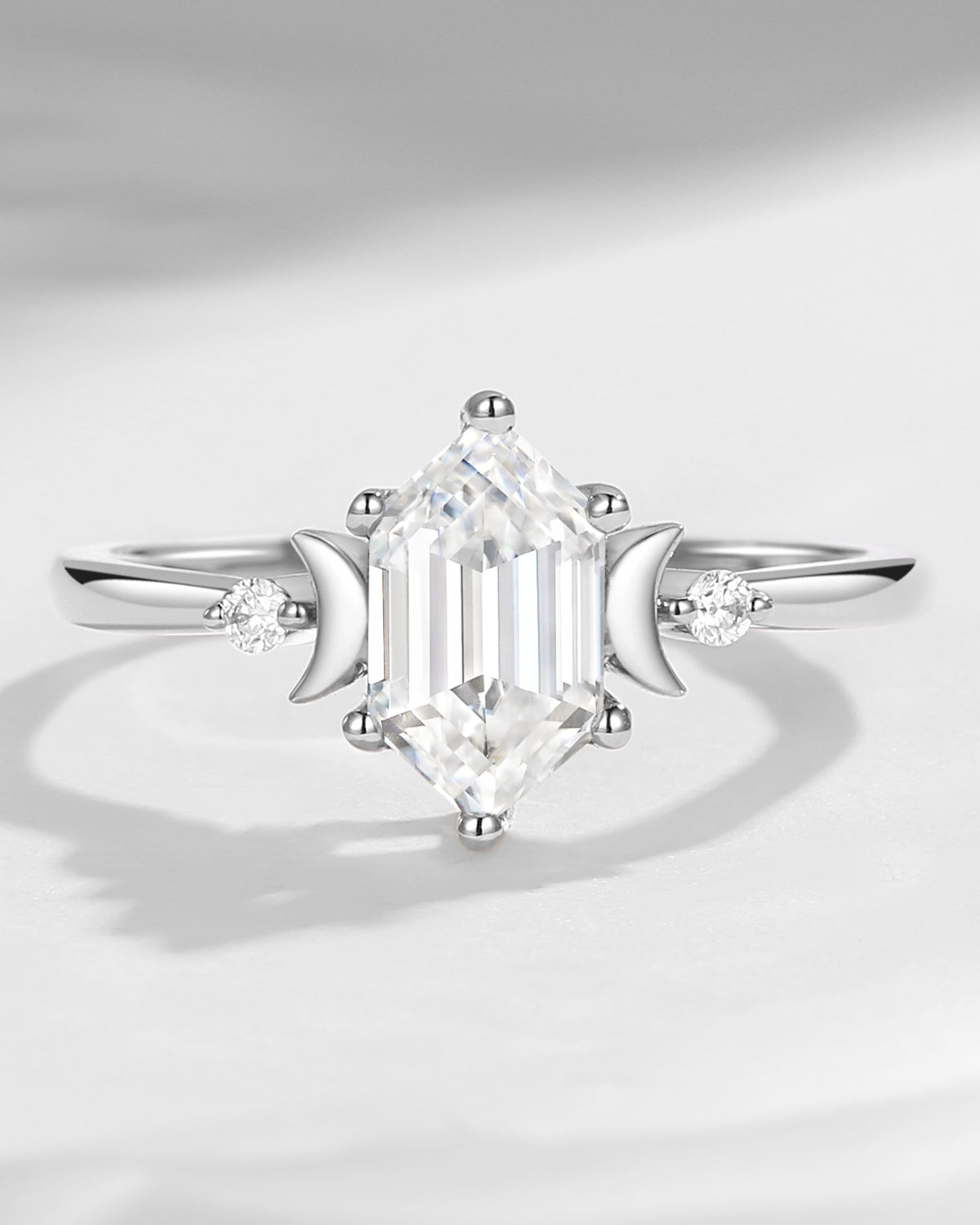 Pure Moon | Long Hexagon Cut Moissanite Moon Inspired Engagement Ring