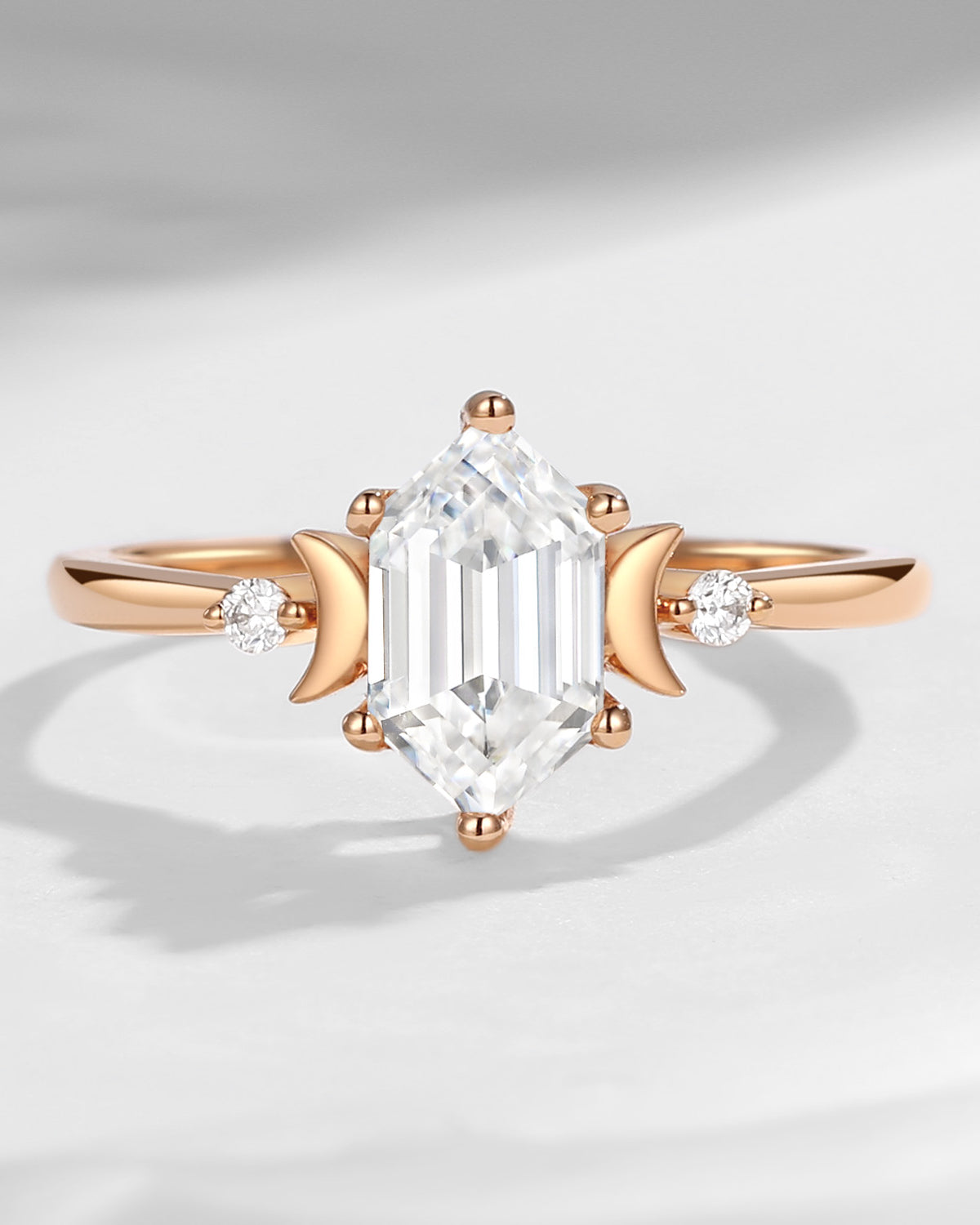 Pure Moon | Long Hexagon Cut Moissanite Moon Inspired Engagement Ring