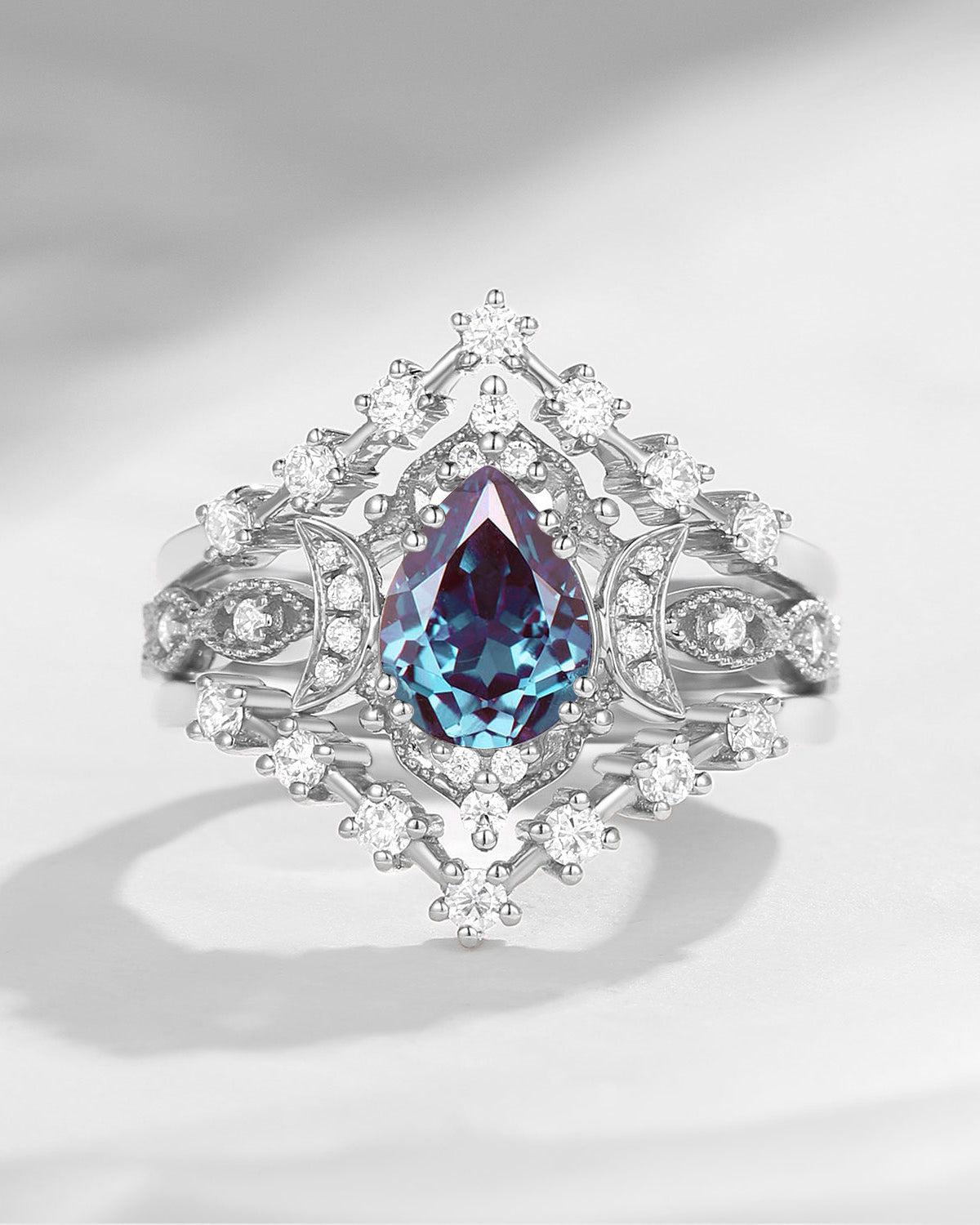 Crescent Moon | Vintage Lab Alexandrite Galaxy Bridal Set 3pcs