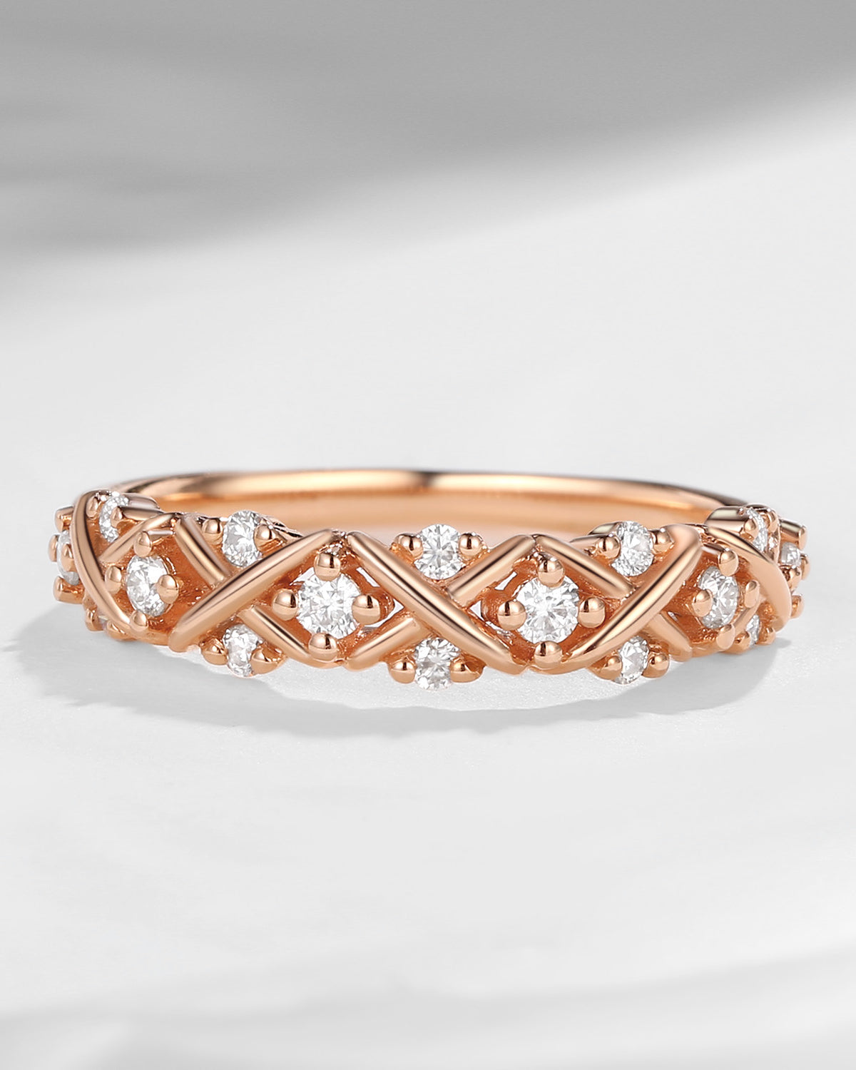 Art Deco Moissanite Women Braided Wedding Ring Round Cut