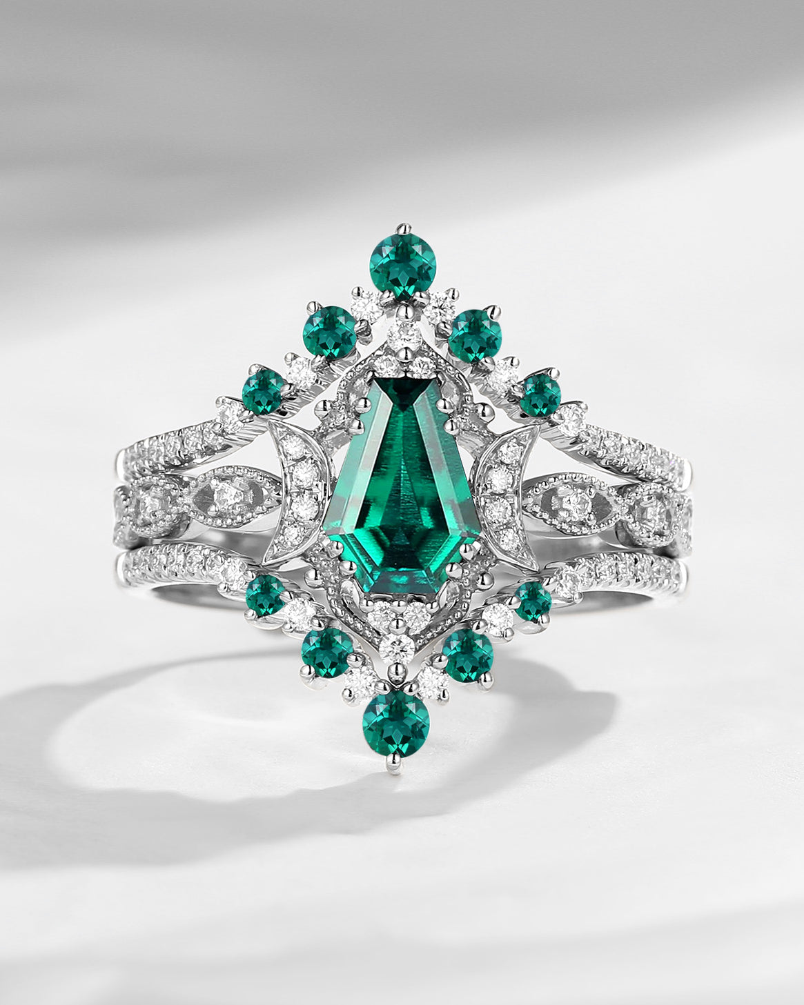 Till Death Do US Apart Coffin Lab Emerald Crescent Engagement Ring 3pcs