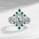 Crescent Moon | Coffin Cut Moss Agate Ring 3pcs - Till Death Do Us Apart Moon Engagement Ring 