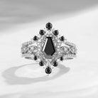 Coffin Black Moissanite Crescent Engagement Ring 3pcs