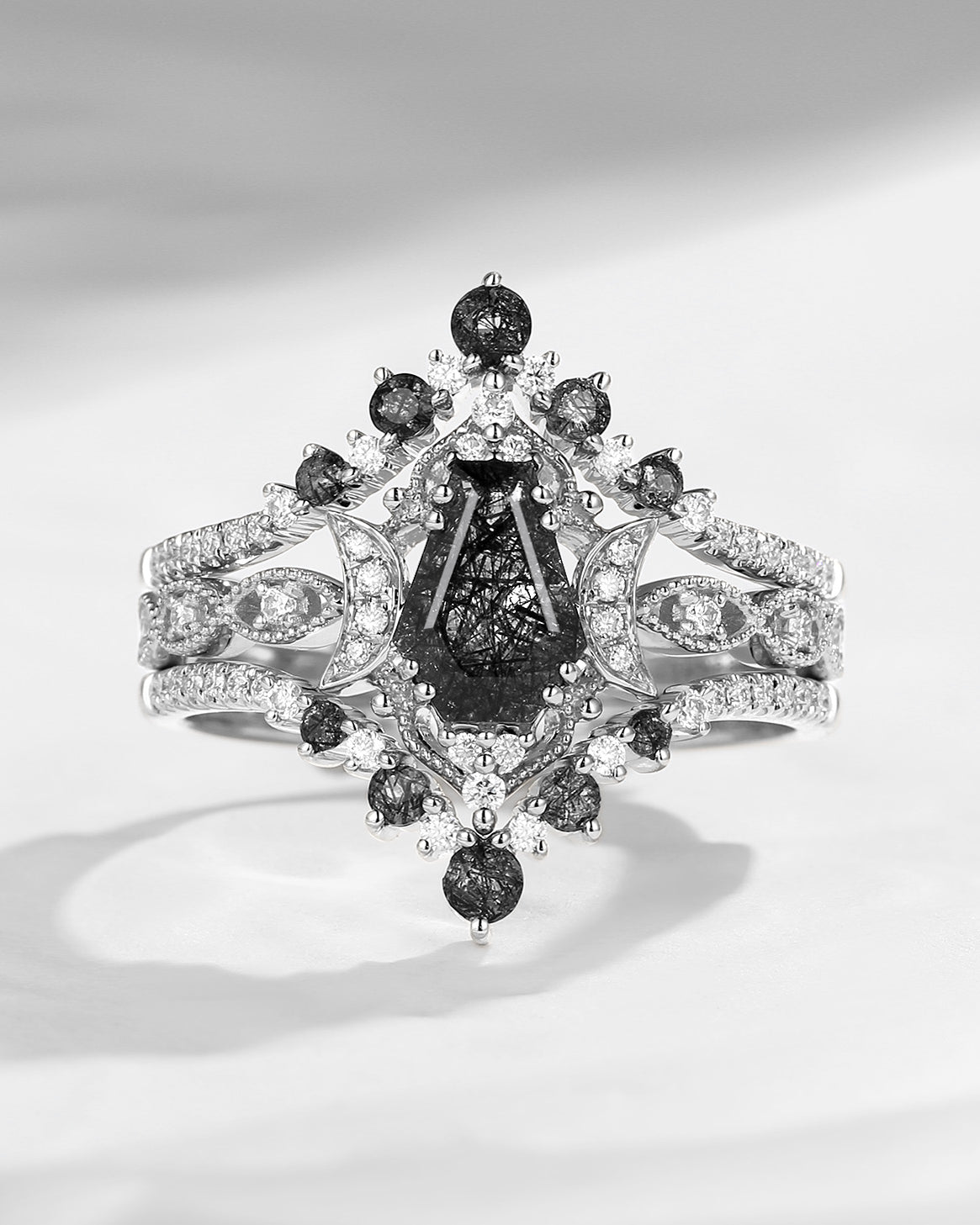 Coffin Cut Black Rutilated Quartz Ring 3pcs