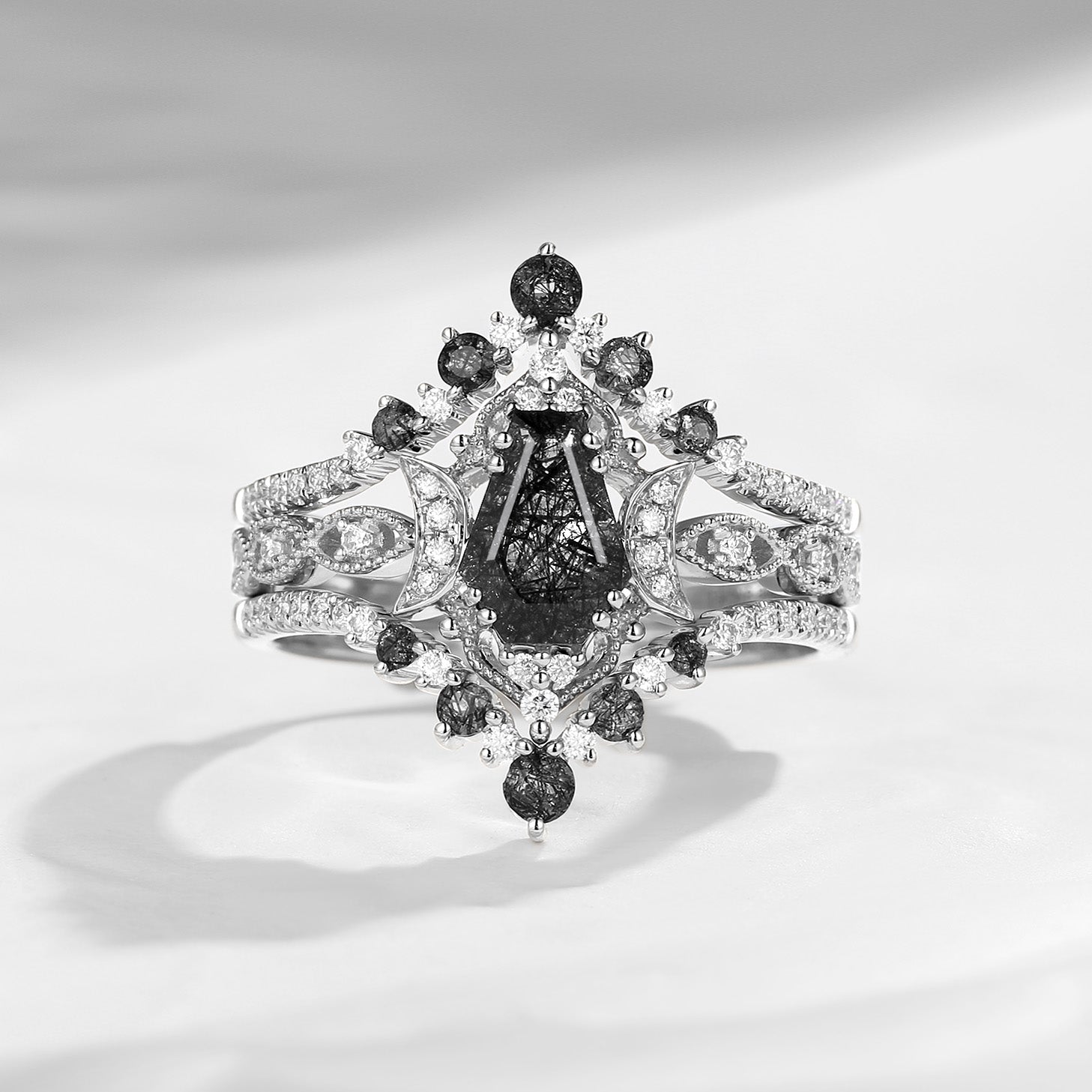 Coffin Cut Black Rutilated Quartz Ring 3pcs