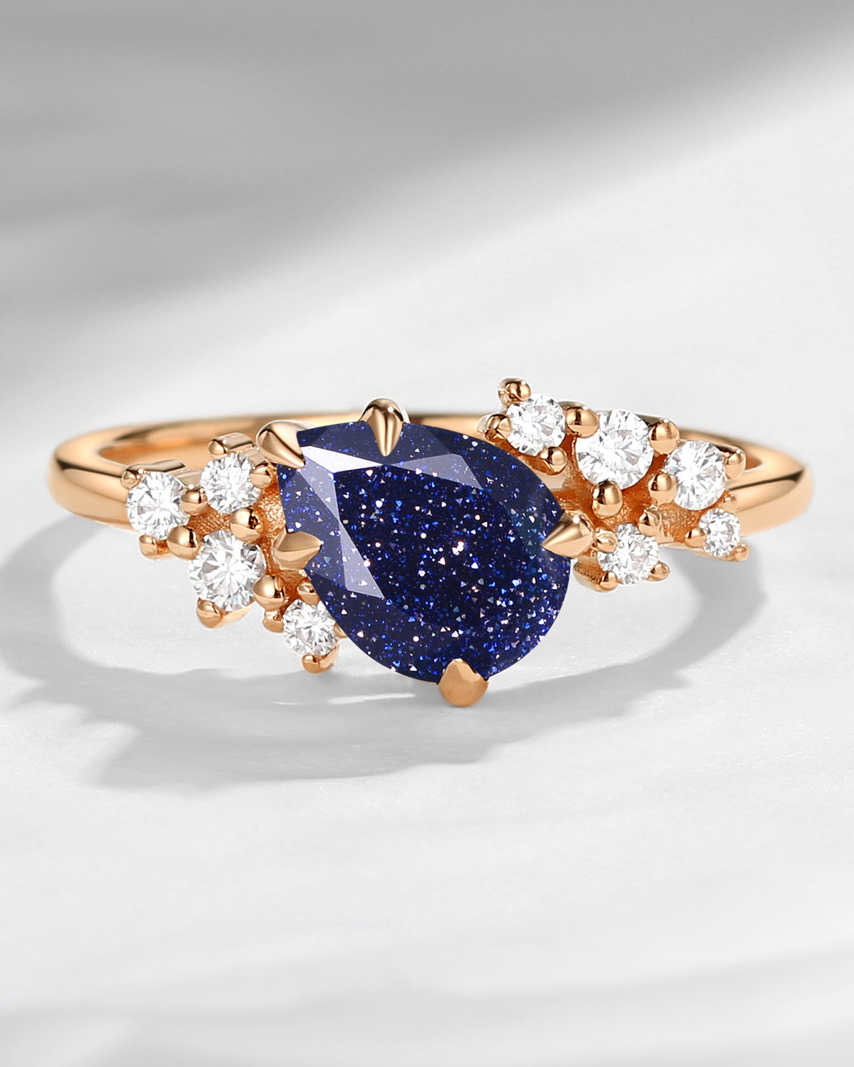 Galaxy Pear Shaped Blue Sandstone Art Deco Engagement Ring