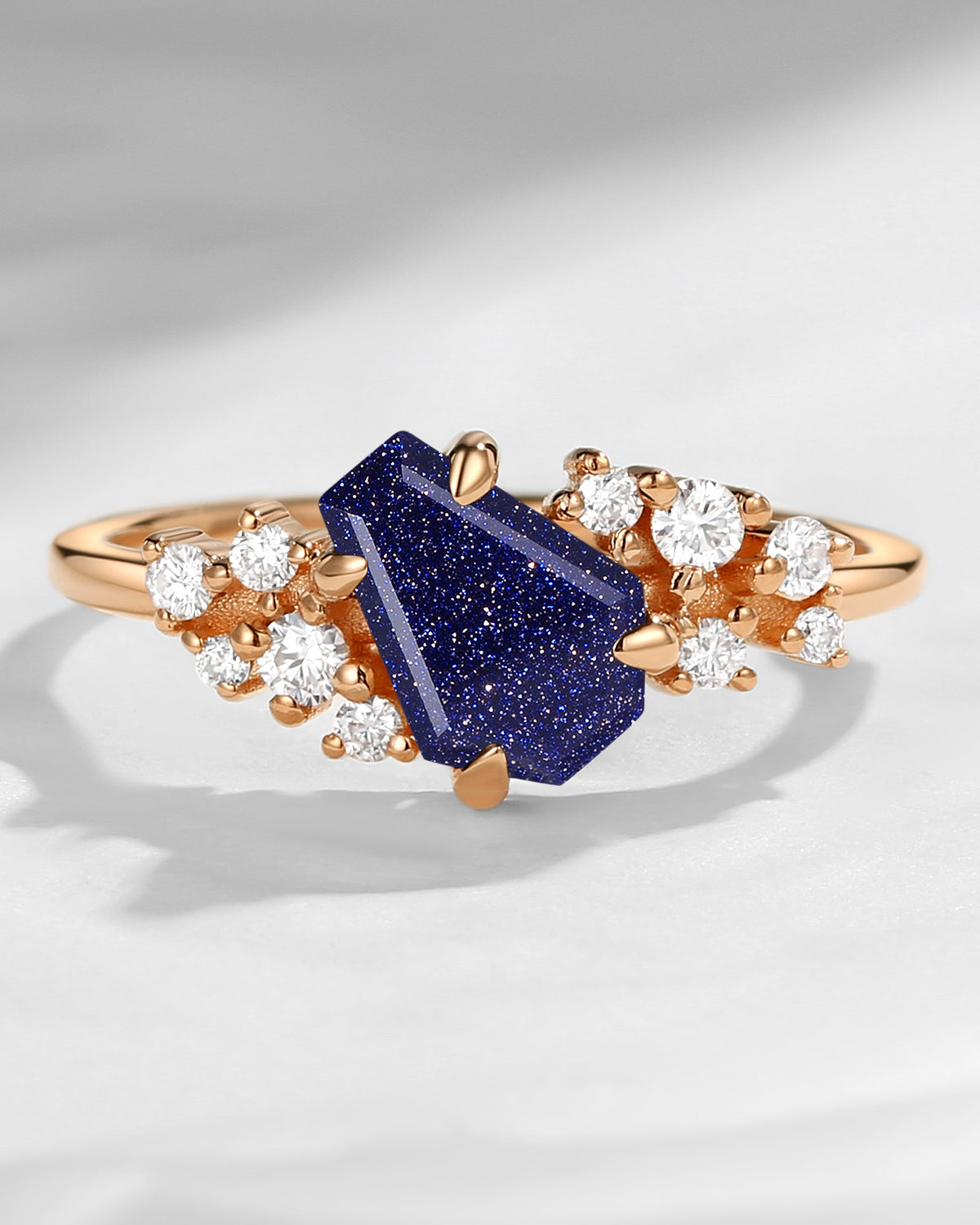 Galaxy Coffin Cut Blue Sandstone Art Deco Engagement Ring