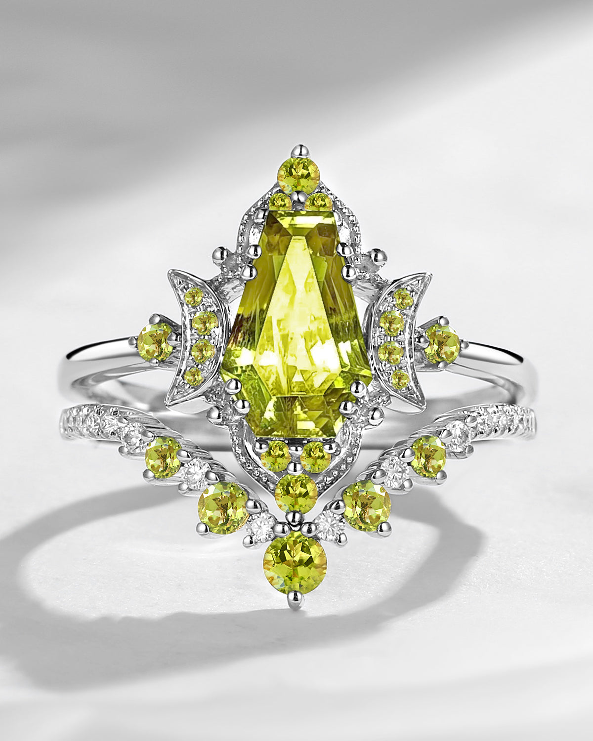 Crescent Moon | Coffin Cut Yellow Sapphire Engagement Ring Set 2pcs