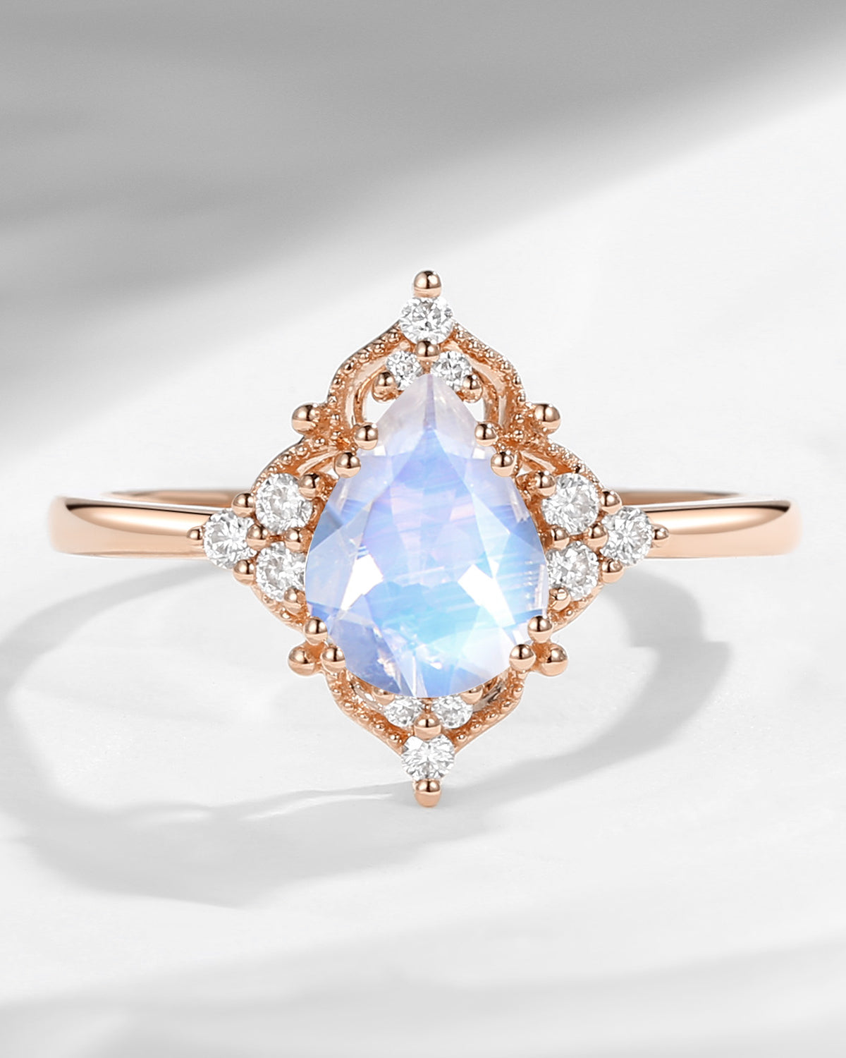 Vintage Inspired Pear Shaped Moonstone Engagement Ring