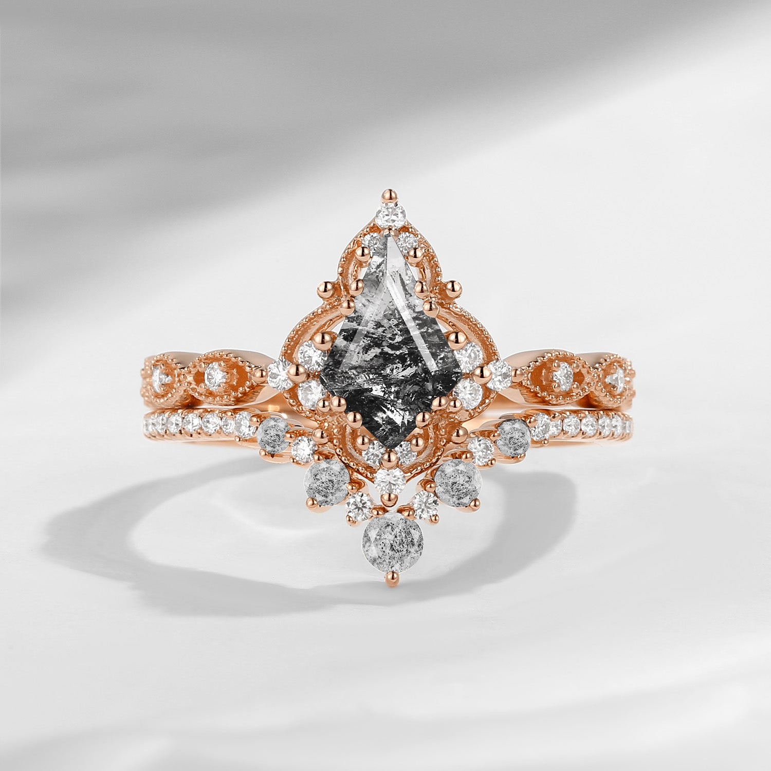 Antique Kite Cut Herkimer Diamond Engagement Ring Bridal Set 2pcs