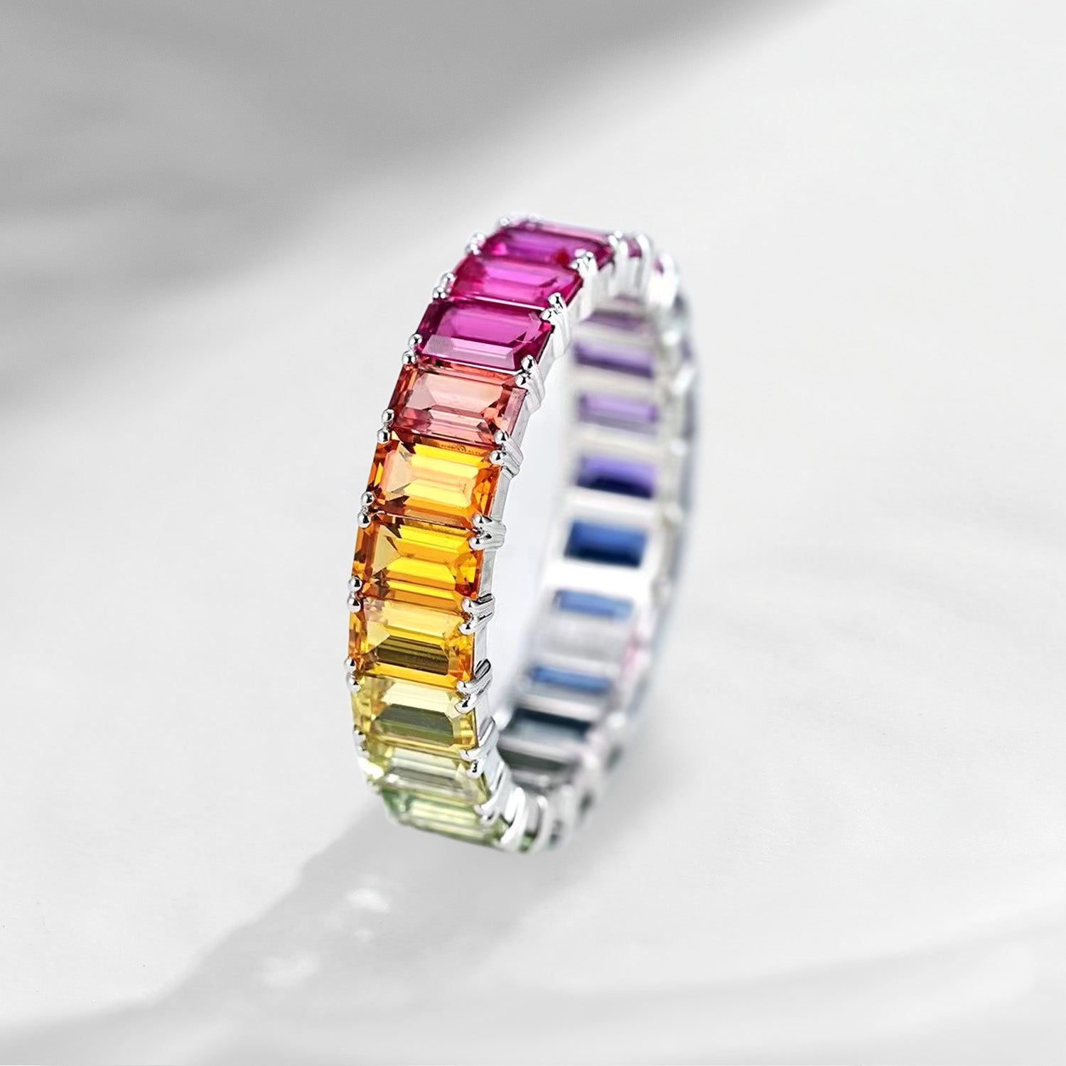 Full Eternity Baguette Cut Pave Chunky Rainbow Ring