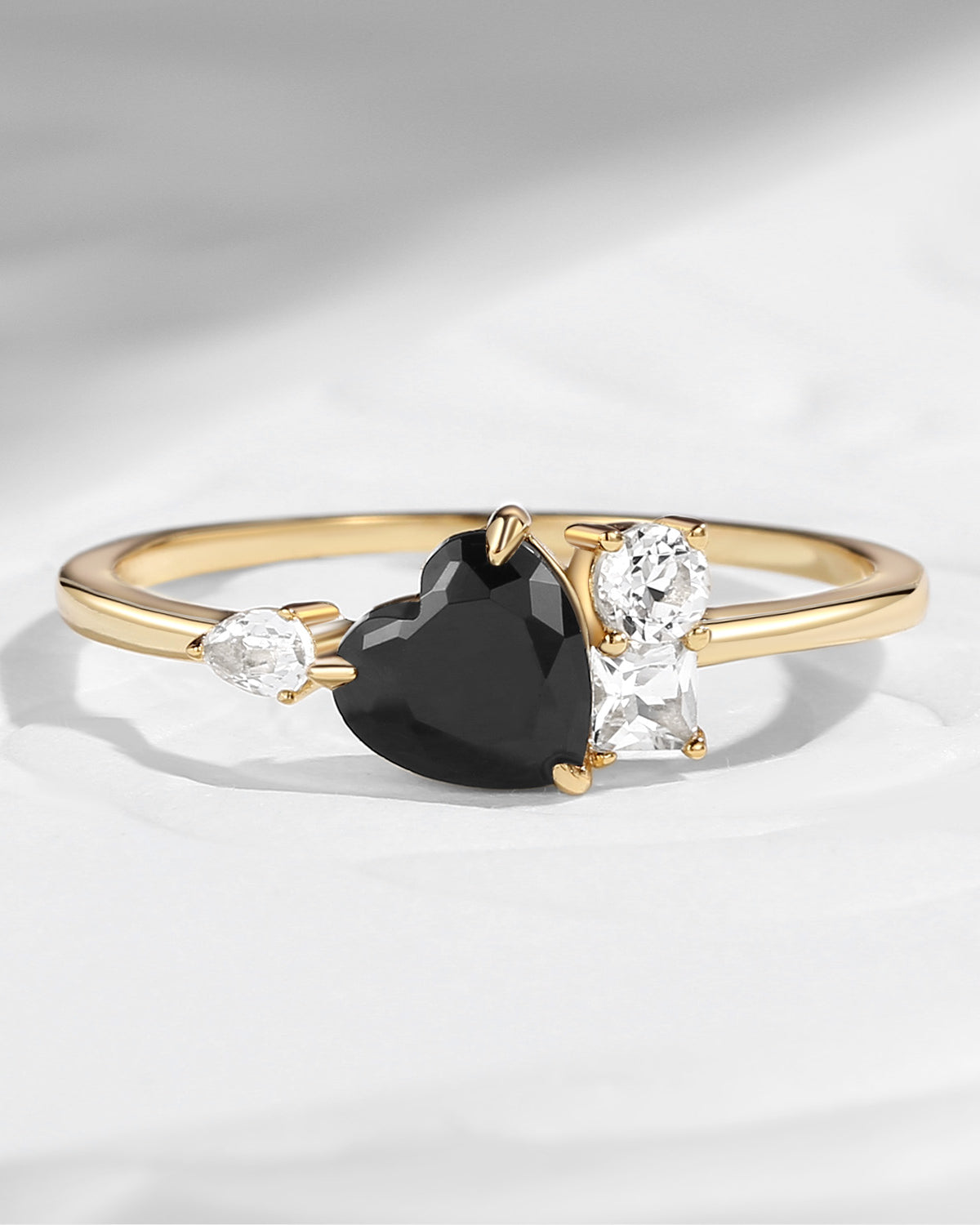 Dainty Three Stones Heart Shaped Black Moissanite Promise Ring