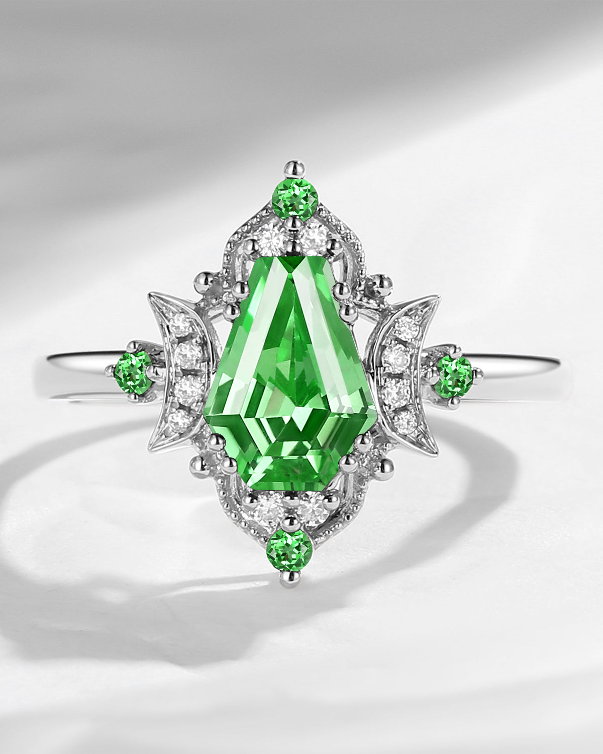 Crescent Moon|Unique Coffin Lab Tsavorite Engagement Ring-'Evermore'