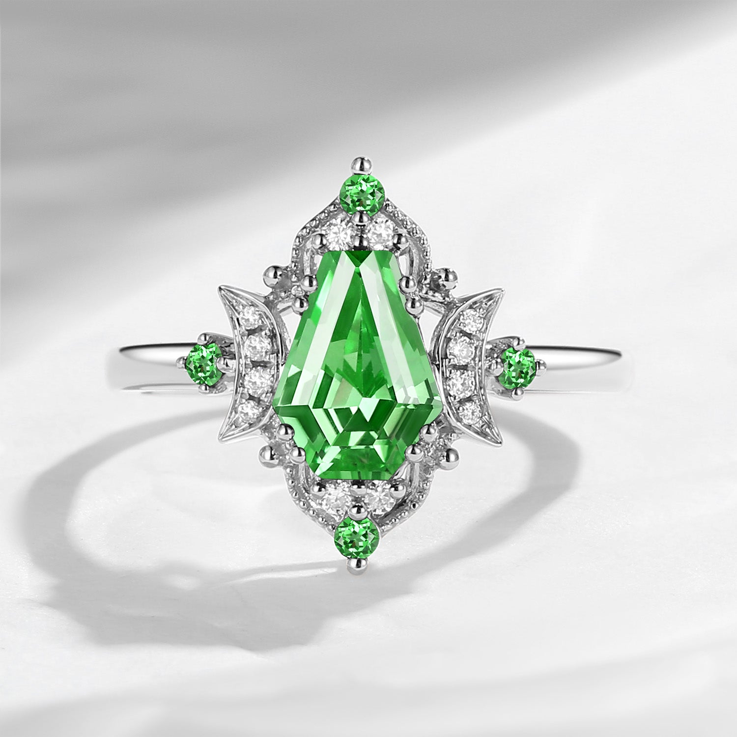 Crescent Moon|Unique Coffin Lab Tsavorite Engagement Ring-'Evermore'