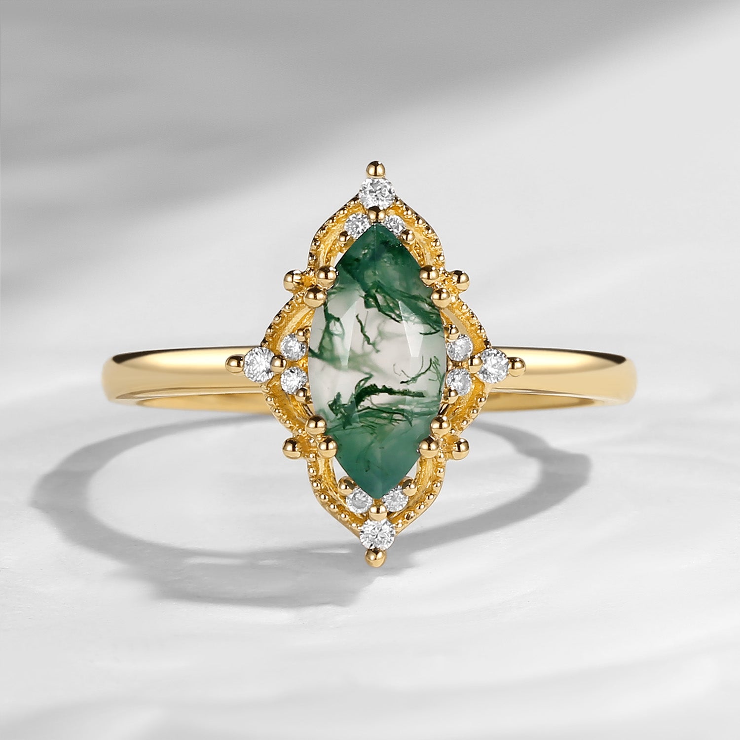 2.5ct 18K Marquise Vintage Inspired Moss Agate Engagement Ring